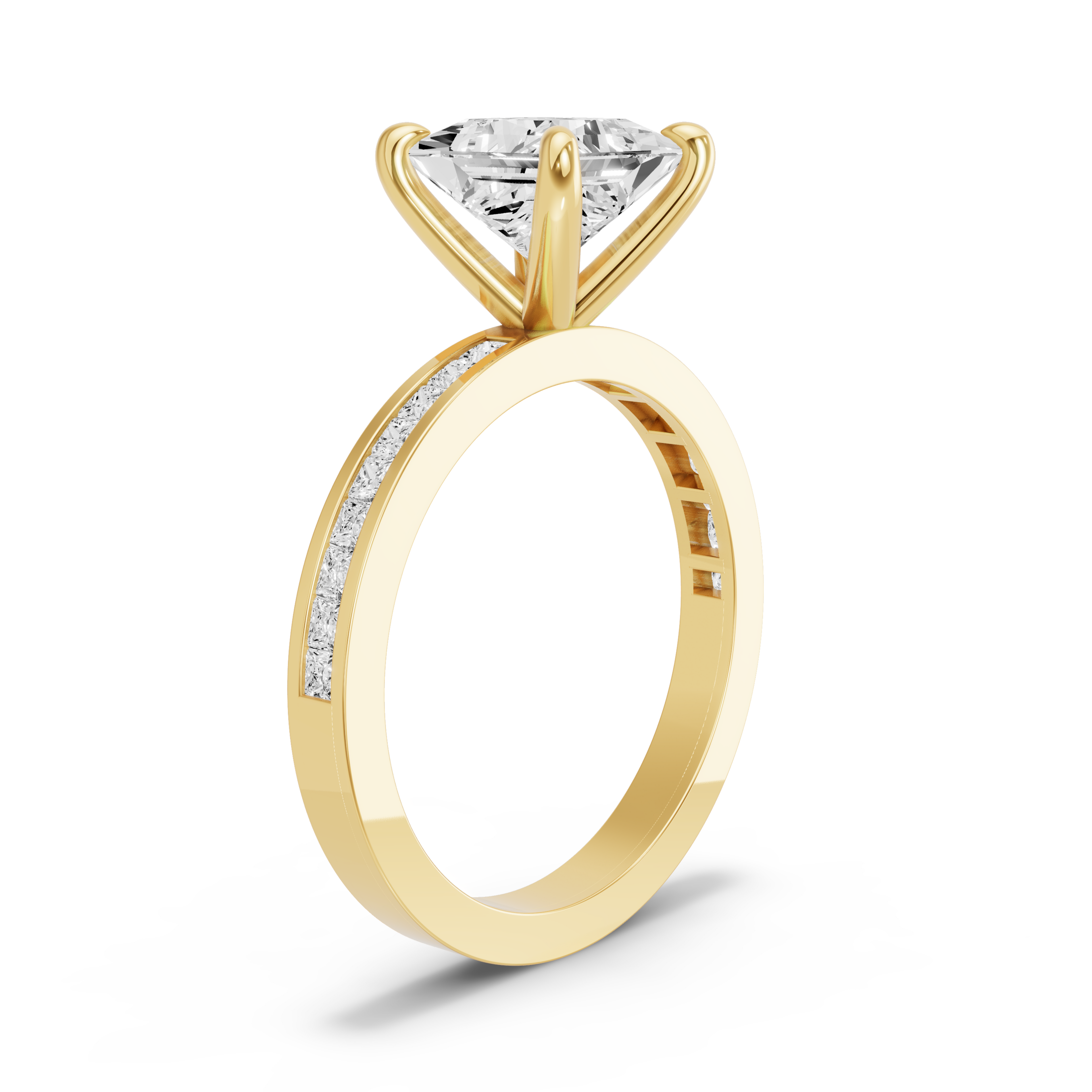 Image for Princess Four Prong Ring with Channel band in 18K White Gold
