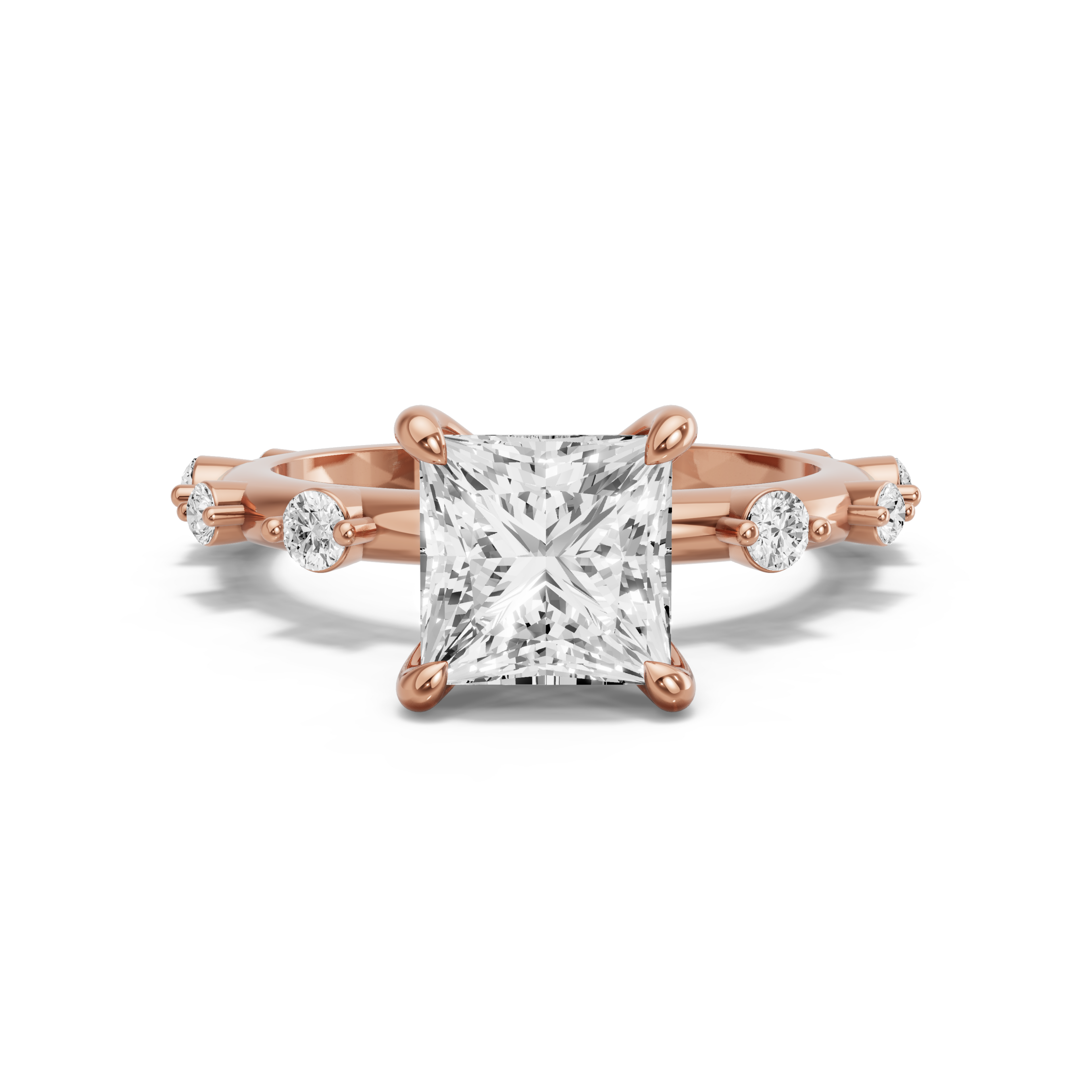 Image for Princess Four Prong Ring with Floating Station band in 18K Yellow Gold