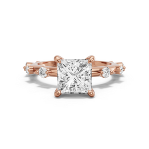 Image for Princess Four Prong Ring with Floating Station band in 14K Yellow Gold