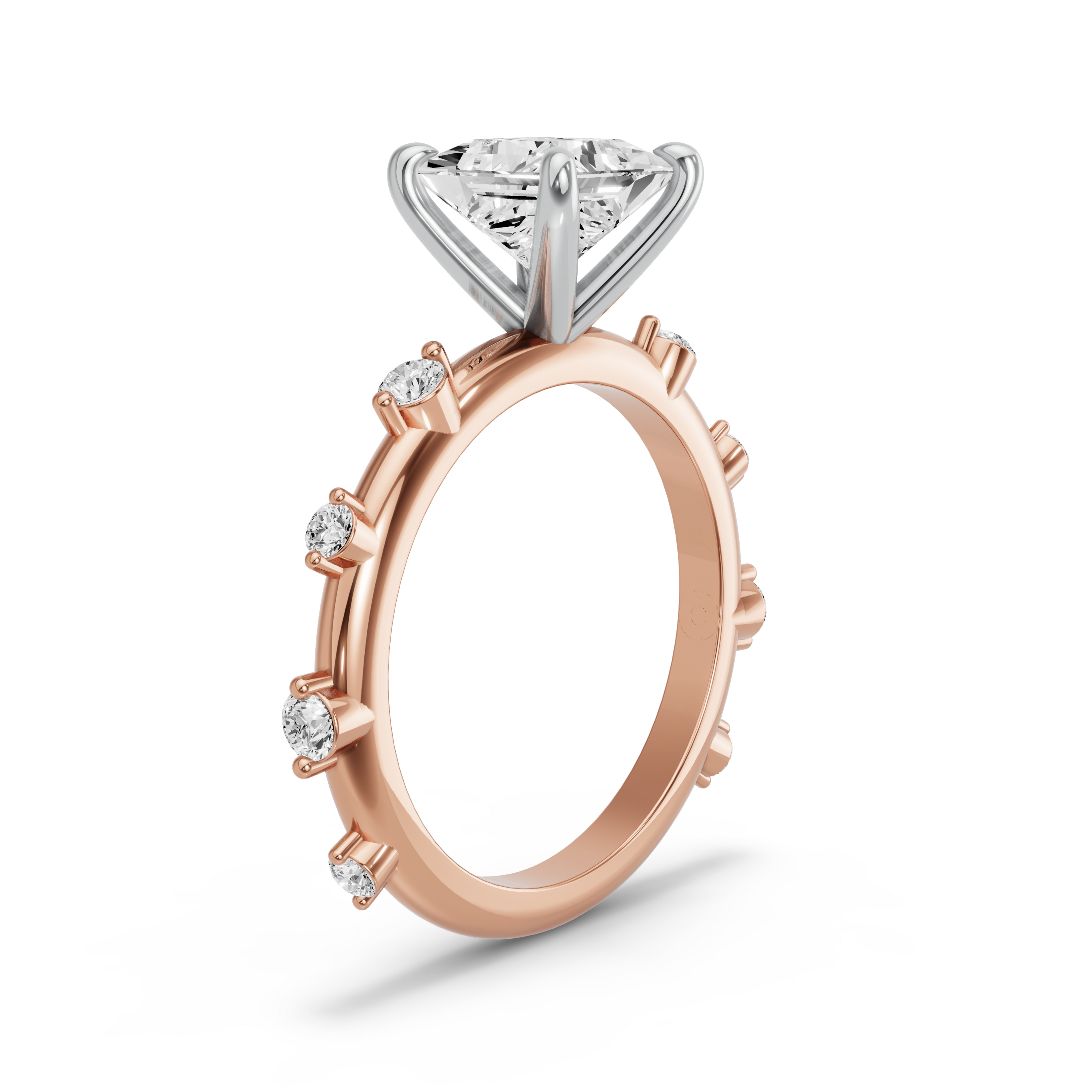 Image for Princess Four Prong Ring with Floating Station band in 14K Two Tone Yellow Gold