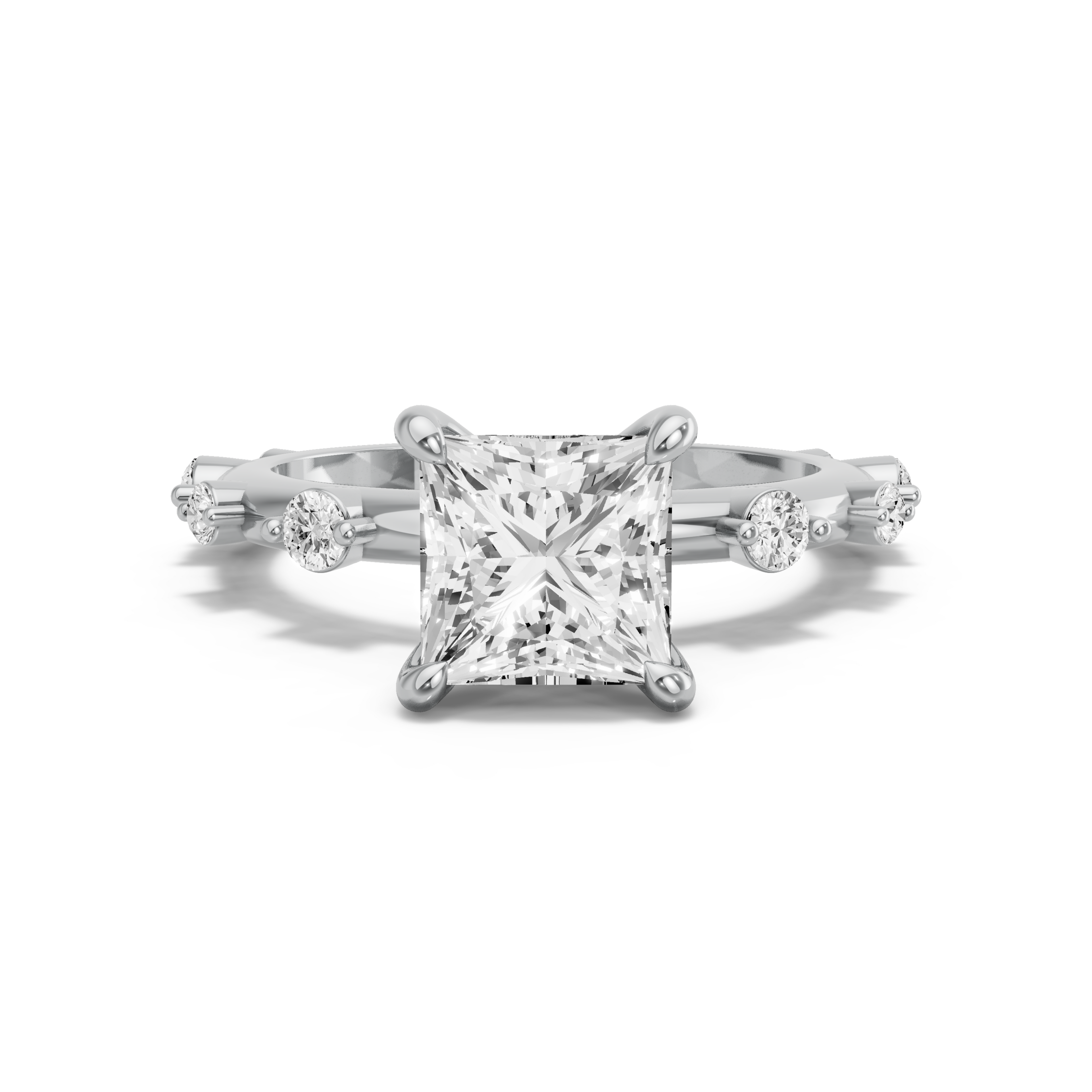Image for Princess Four Prong Ring with Floating Station band in 14K Two Tone Rose Gold