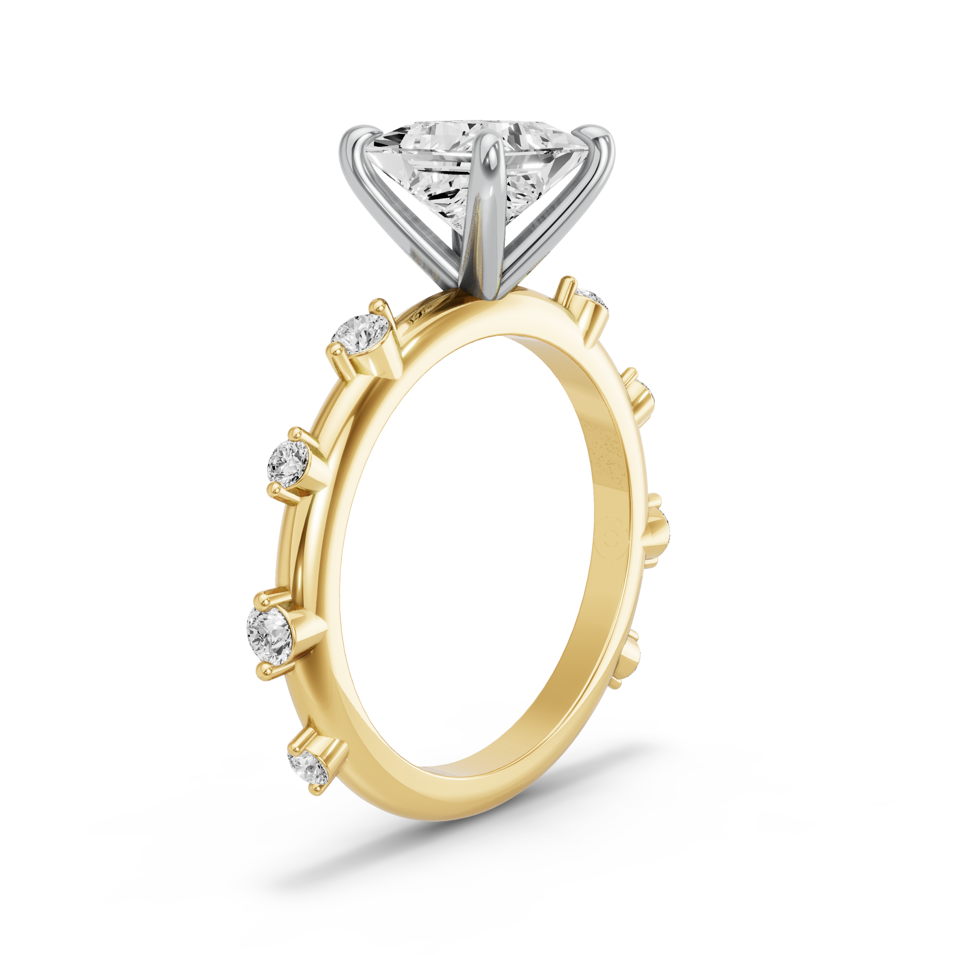 Image for Princess Four Prong Ring with Floating Station band in 18K Rose Gold