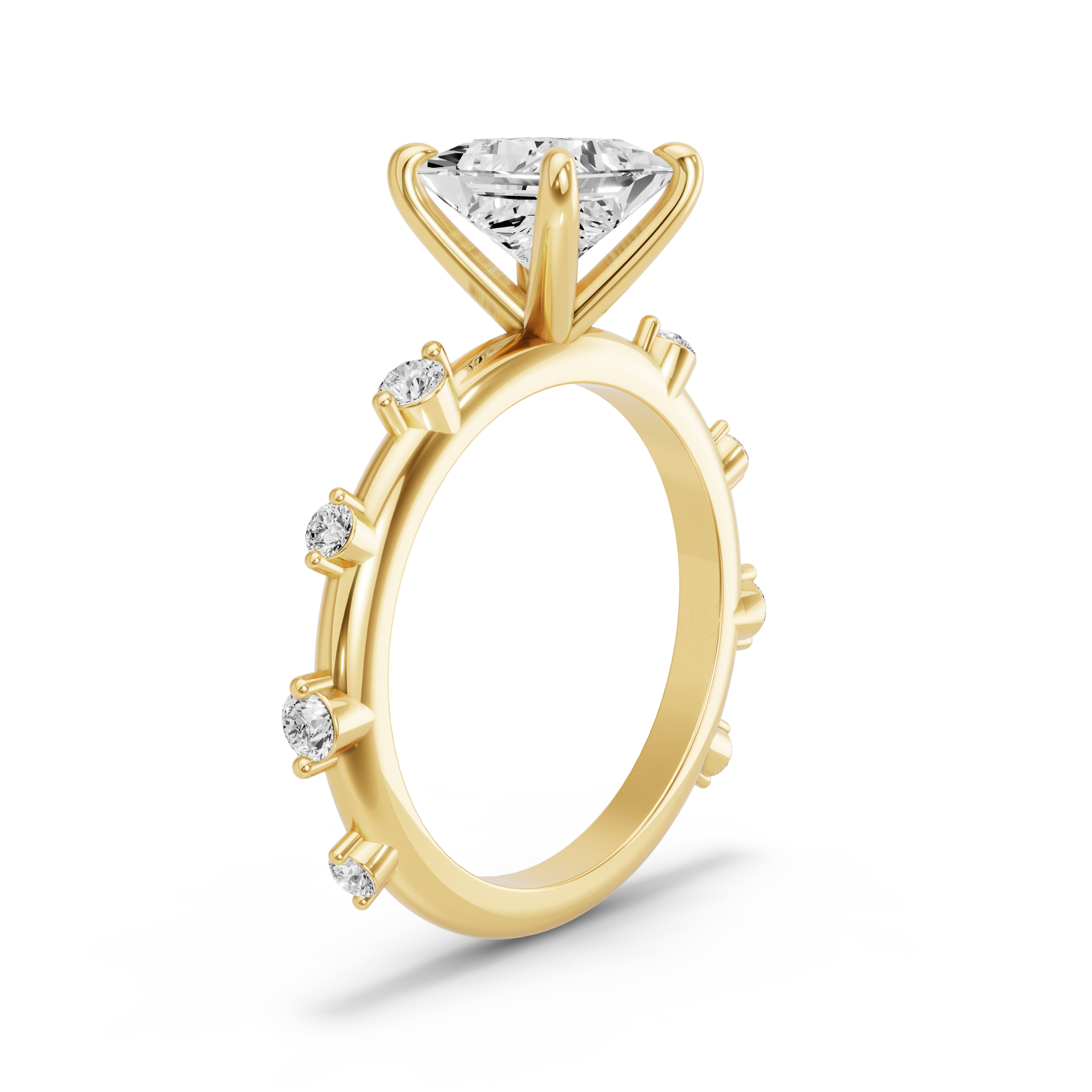 Image for Princess Four Prong Ring with Floating Station band in 14K White Gold