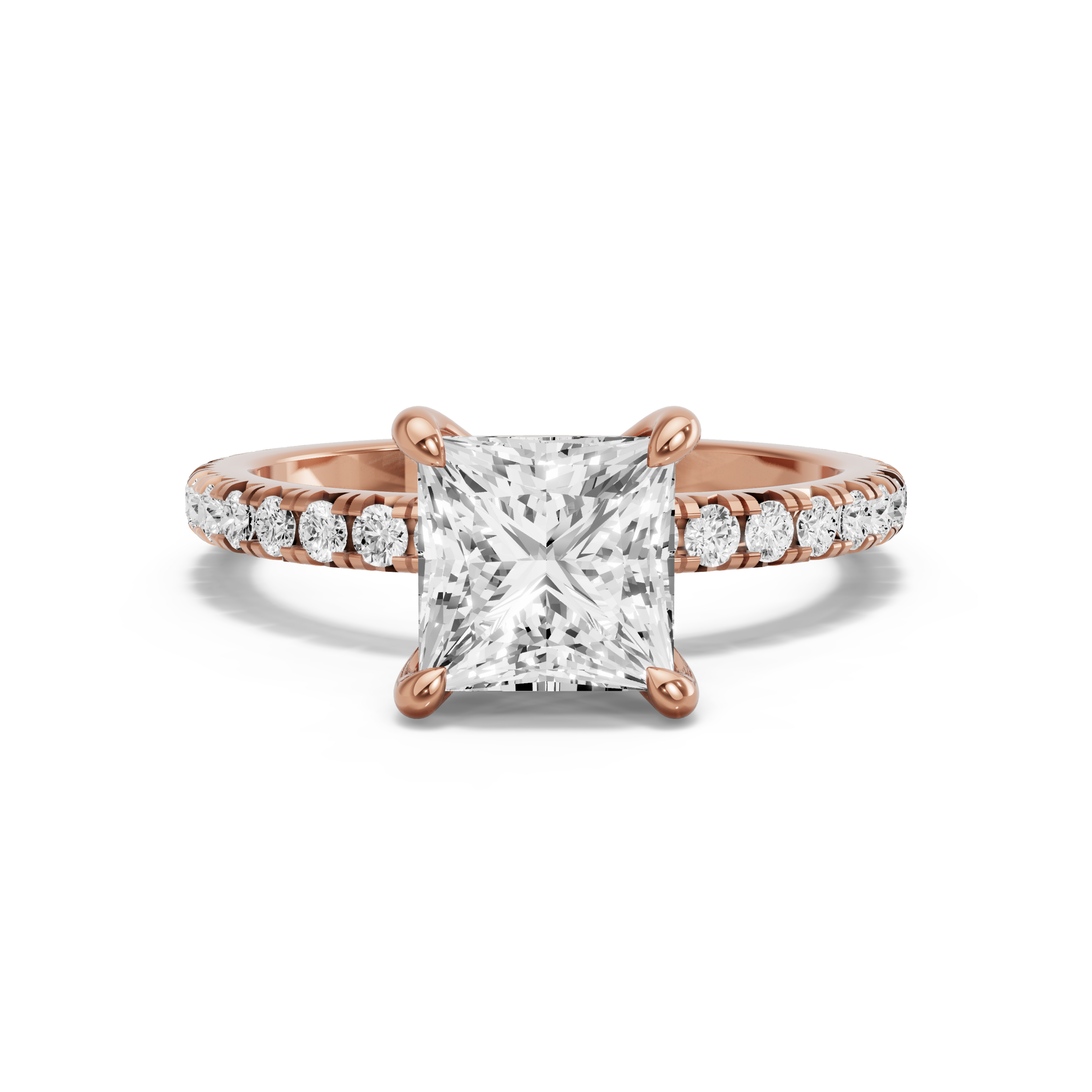 Image for Princess Four Prong Ring with French Pave band in 14K Yellow Gold
