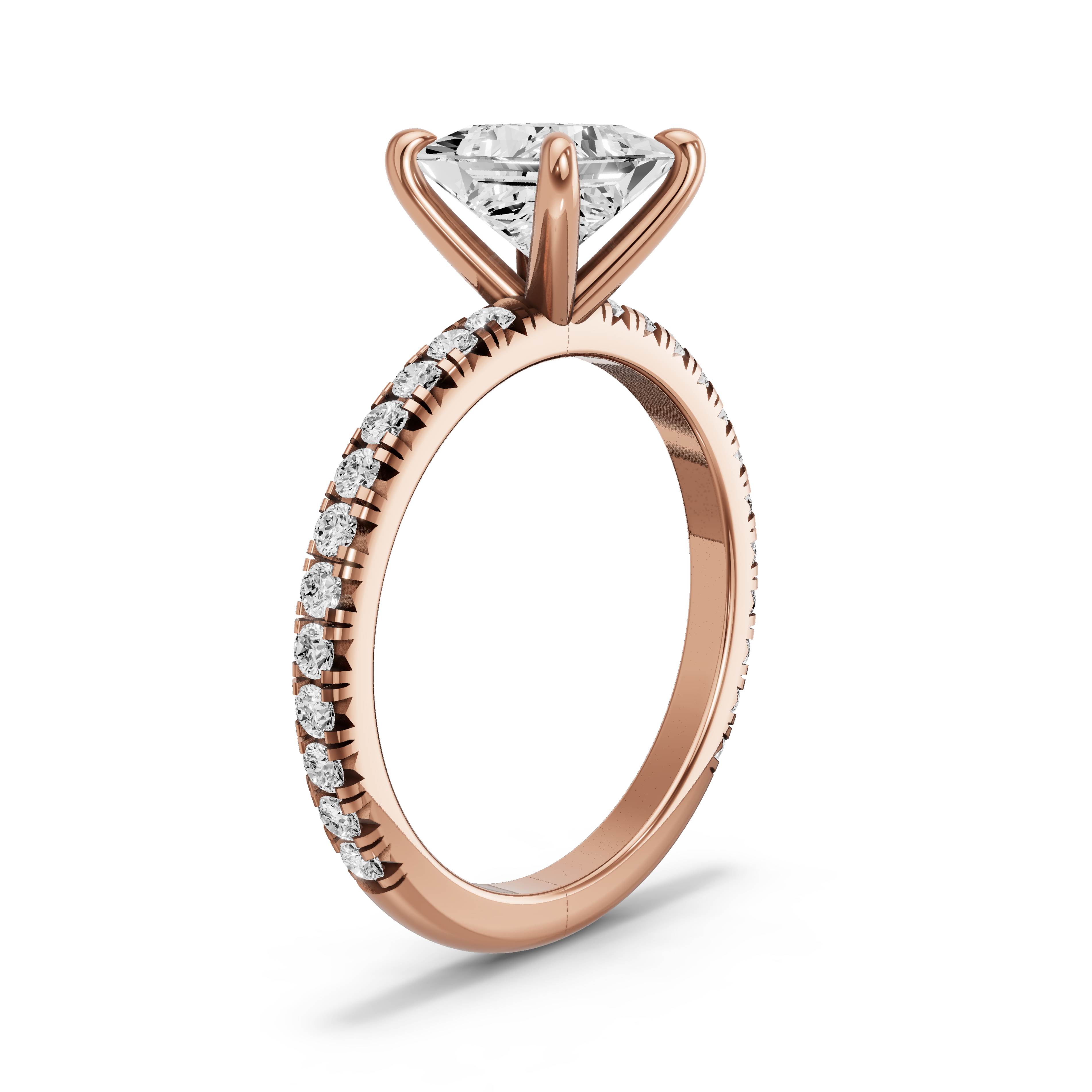 Image for Princess Four Prong Ring with French Pave band in 14K Yellow Gold