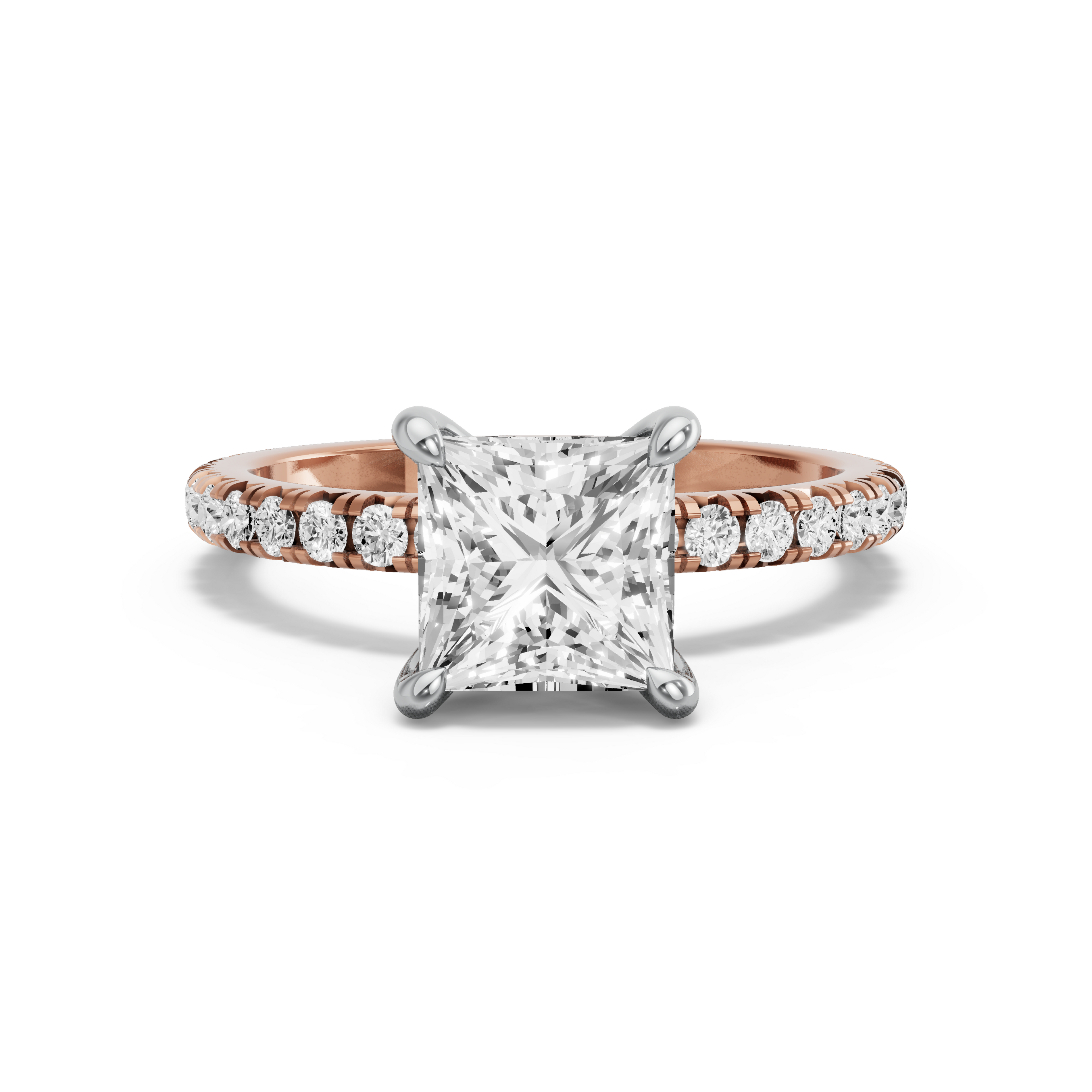 Image for Princess Four Prong Ring with French Pave band in 10K Two Tone Yellow Gold