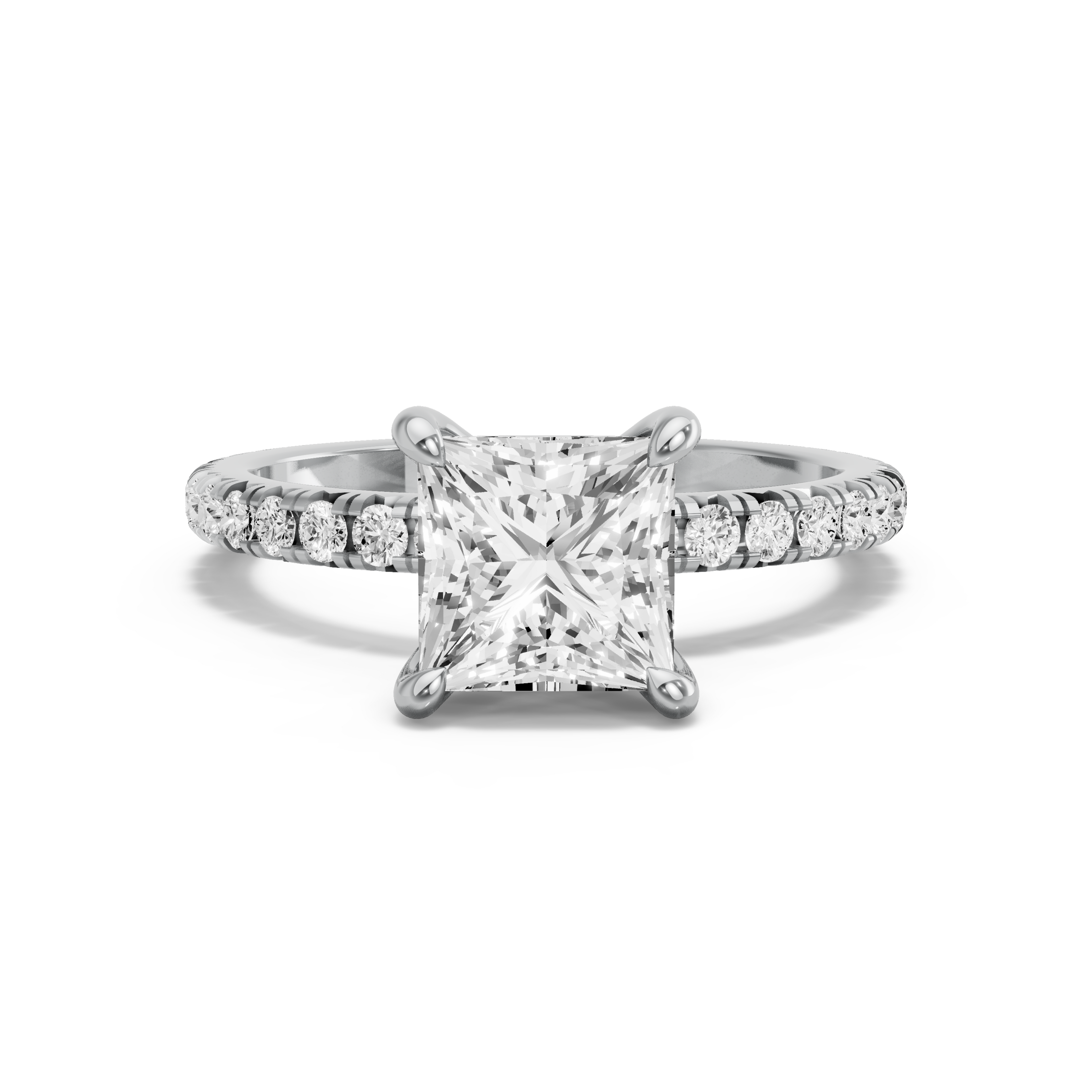 Image for Princess Four Prong Ring with French Pave band in 10K Two Tone Rose Gold