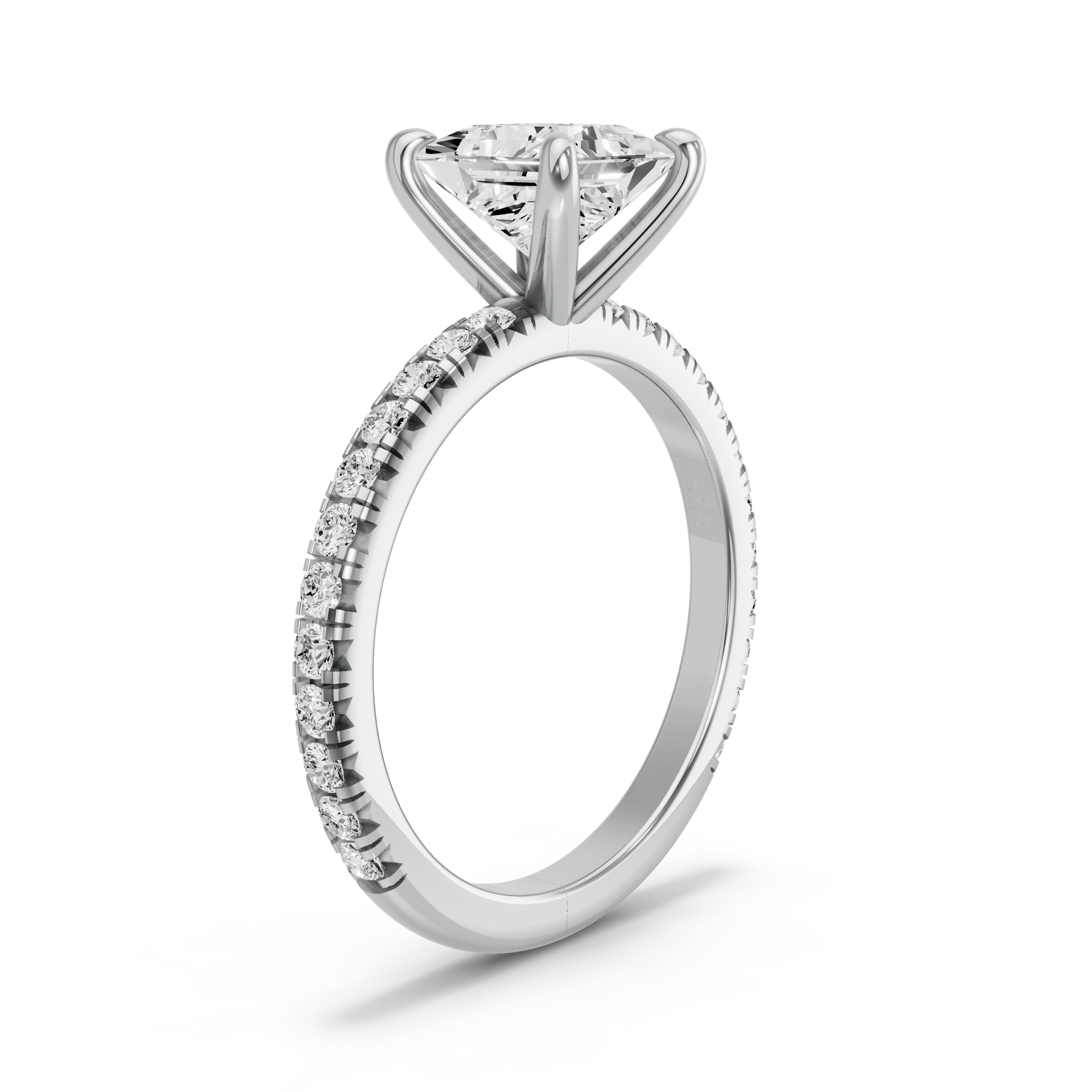 Image for Princess Four Prong Ring with French Pave band in 10K Two Tone Rose Gold
