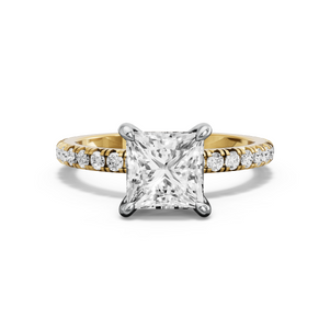 Image for Princess Four Prong Ring with French Pave band