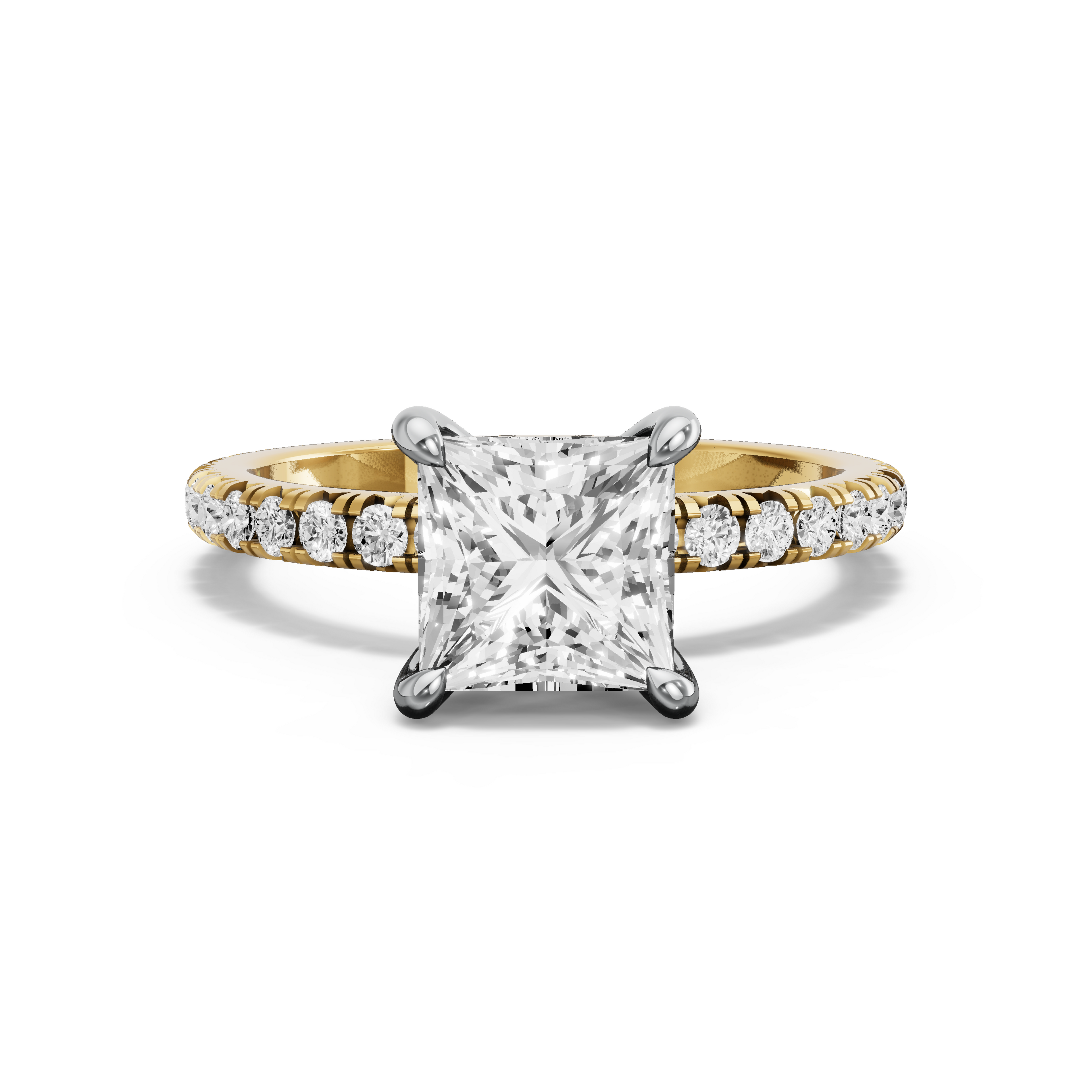 Image for Princess Four Prong Ring with French Pave band in 14K Rose Gold