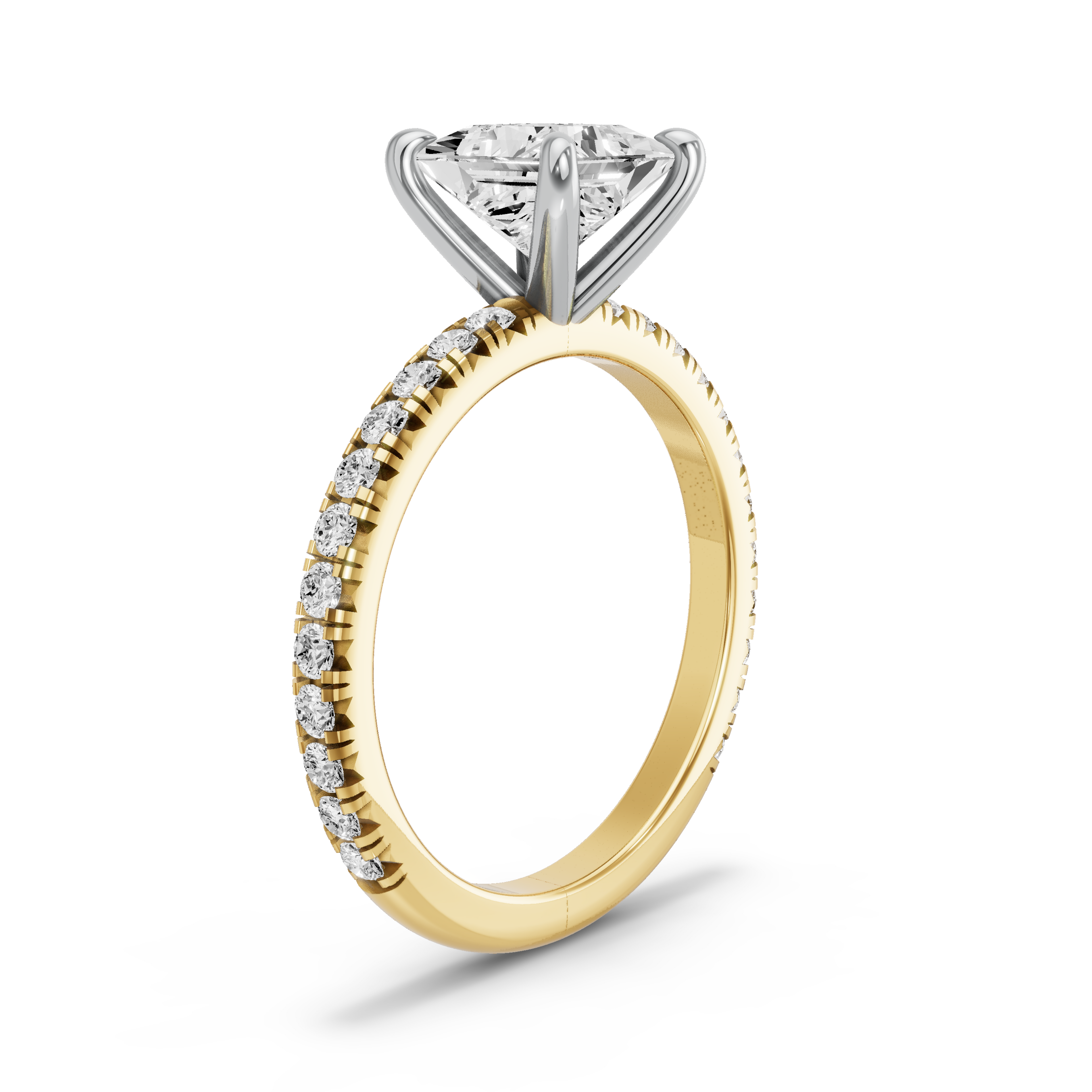 Image for Princess Four Prong Ring with French Pave band in 18K Rose Gold