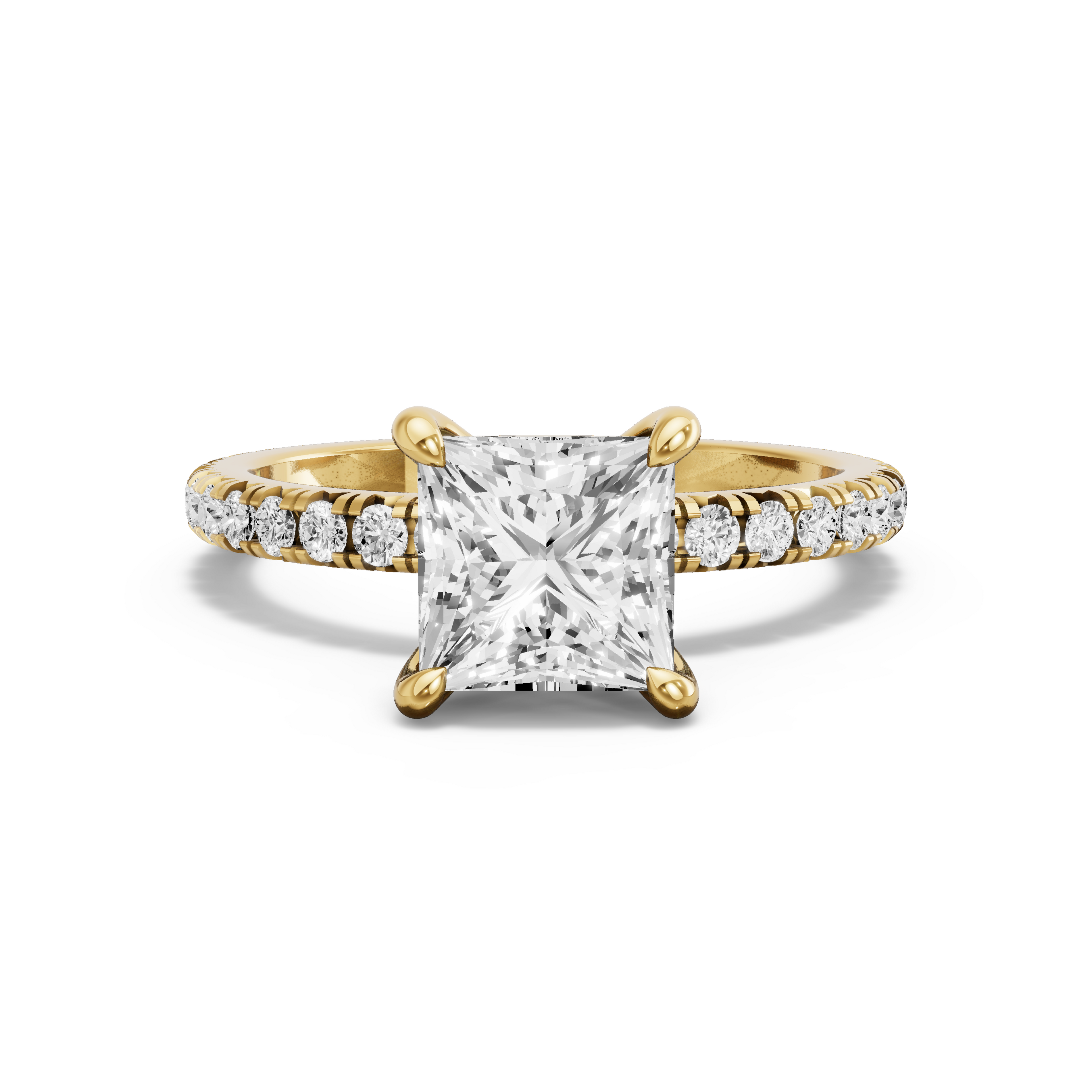 Image for Princess Four Prong Ring with French Pave band in 14K White Gold