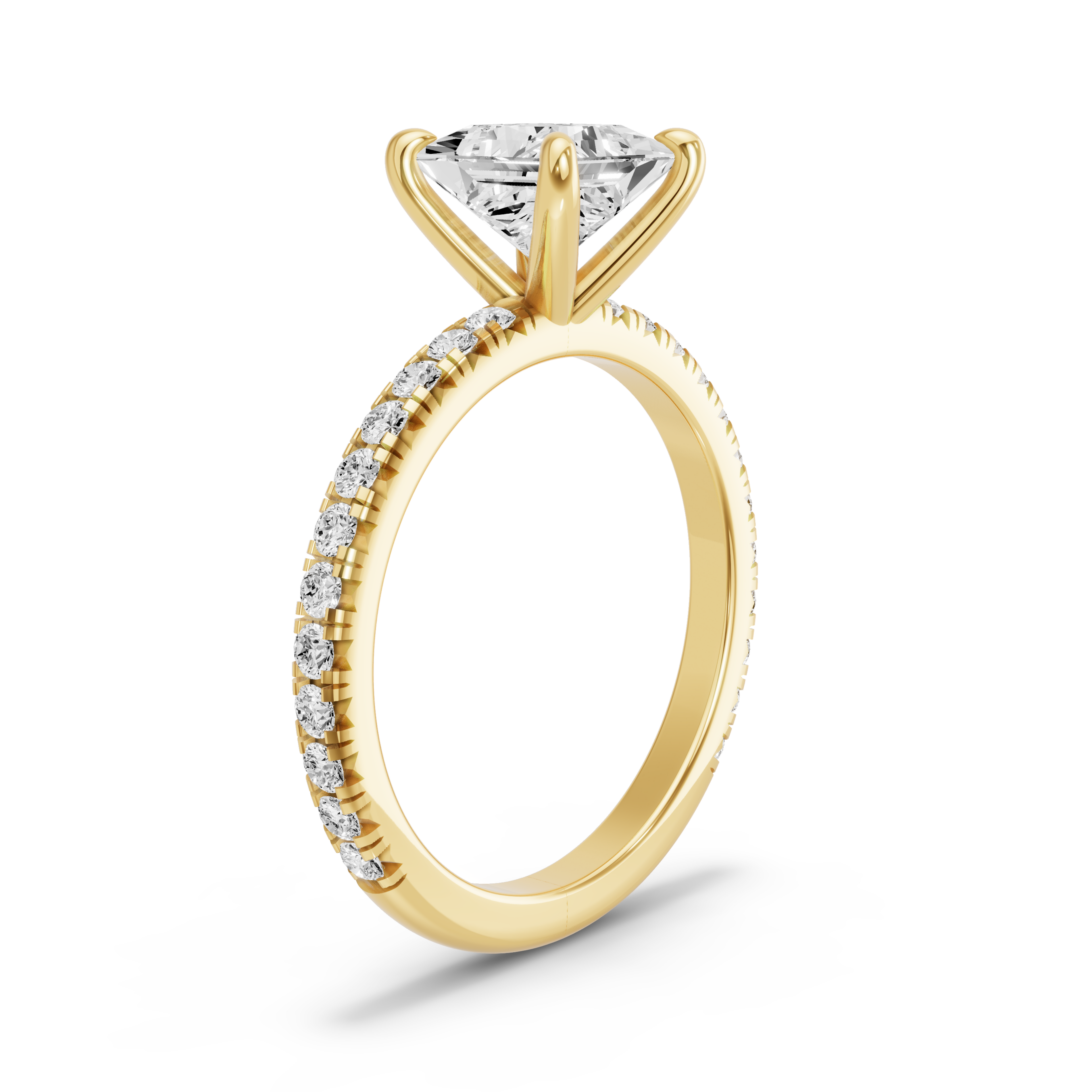 Image for Princess Four Prong Ring with French Pave band in 18K White Gold