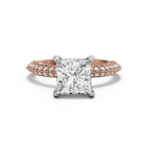 Image for Princess Four Prong Ring with Knife Edge Pave band