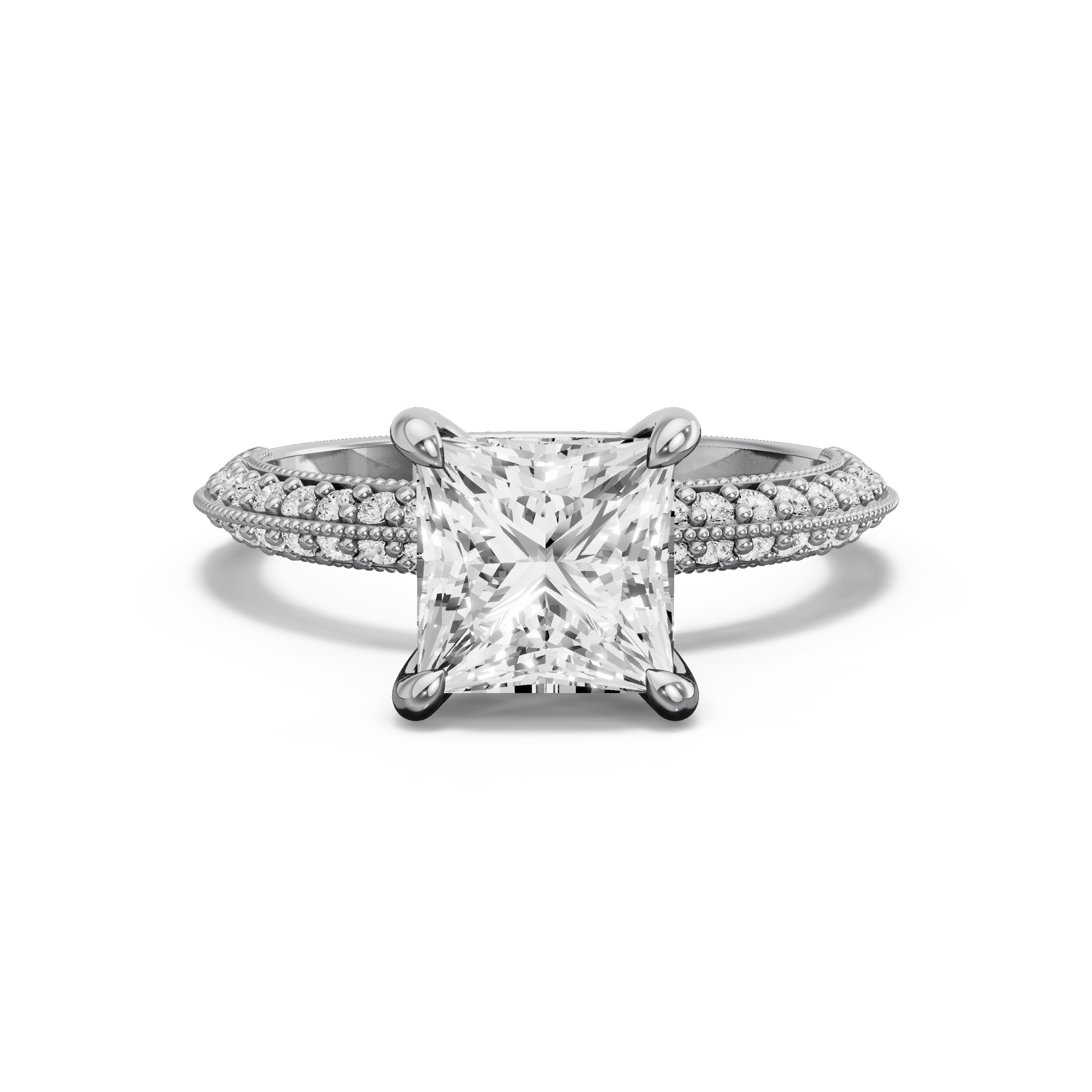 Image for Princess Four Prong Ring with Knife Edge Cathedral band in 950 Platinum
