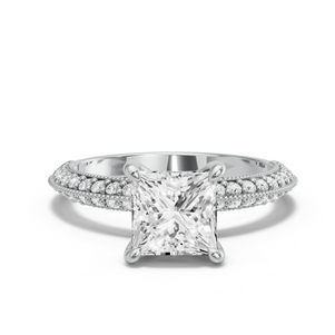 Image for Princess Four Prong Ring with Knife Edge Pave band
