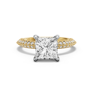 Image for Princess Four Prong Ring with Knife Edge Pave band