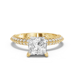 Image for Princess Four Prong Ring with Knife Edge Pave band