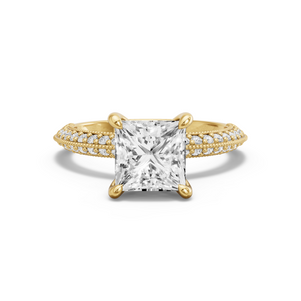 Image for Princess Four Prong Ring with Knife Edge Pave band in 18K White Gold