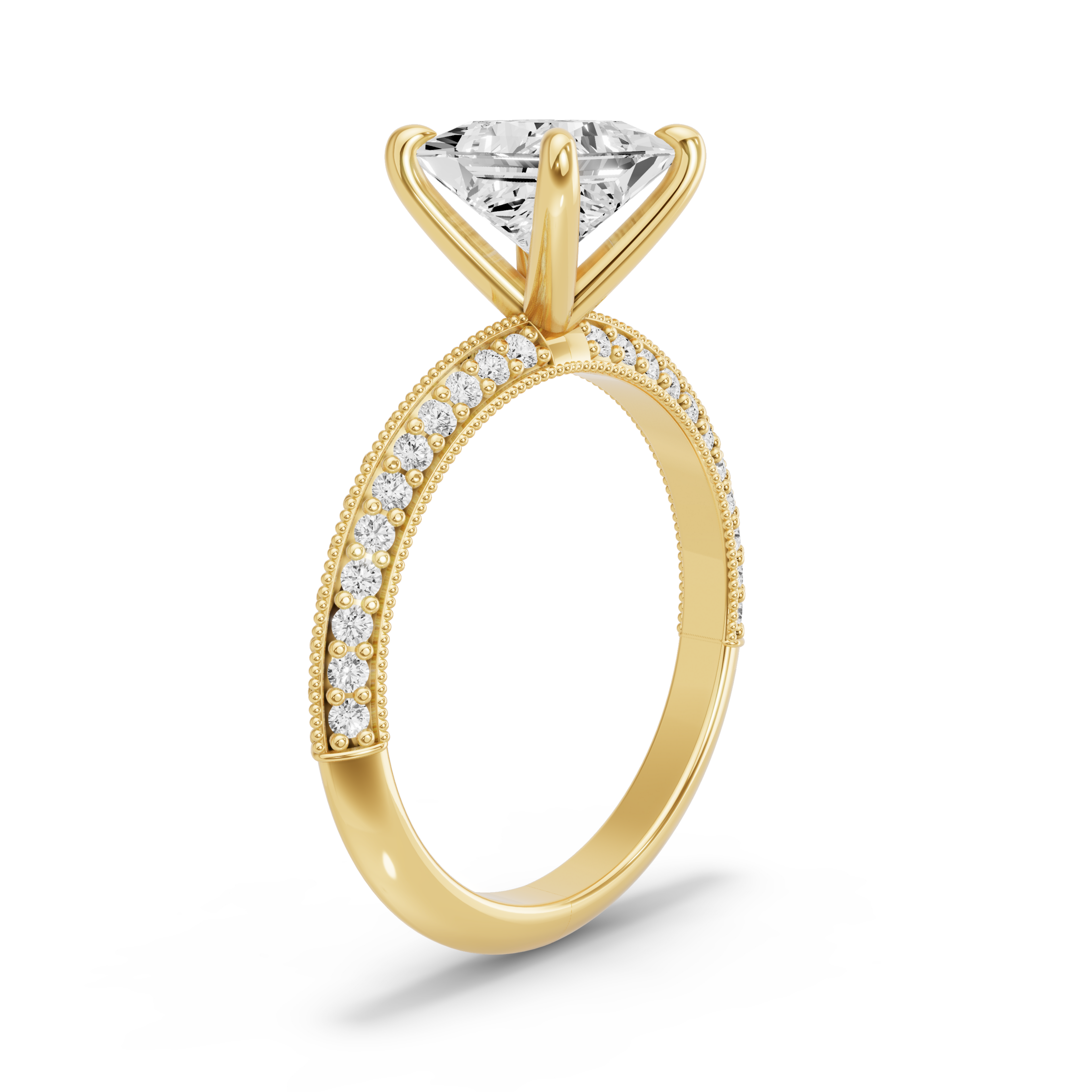 Image for Princess Four Prong Ring with Knife Edge Pave band in 10K White Gold