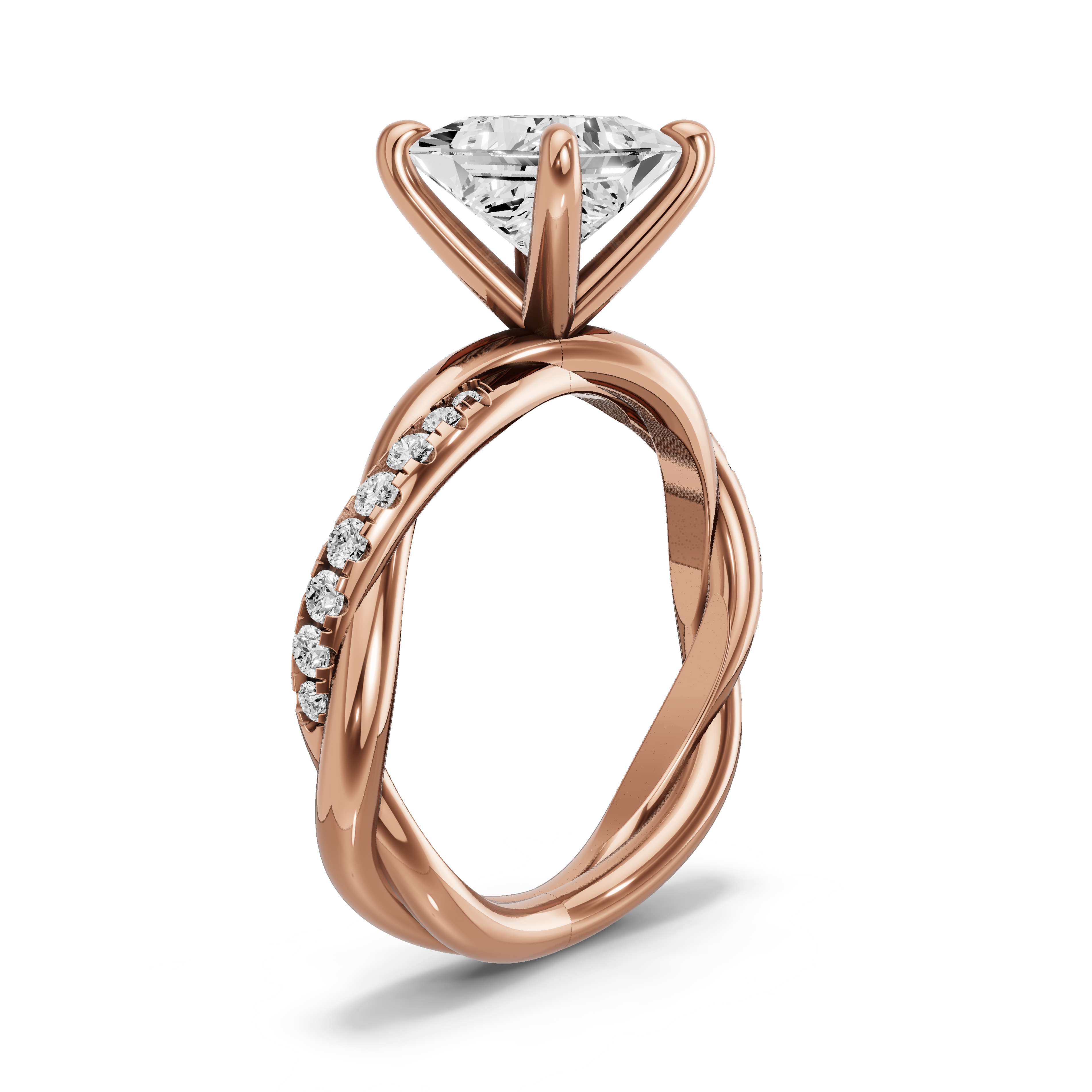 Image for Princess Four Prong Ring with Rope Pave band in 10K Yellow Gold