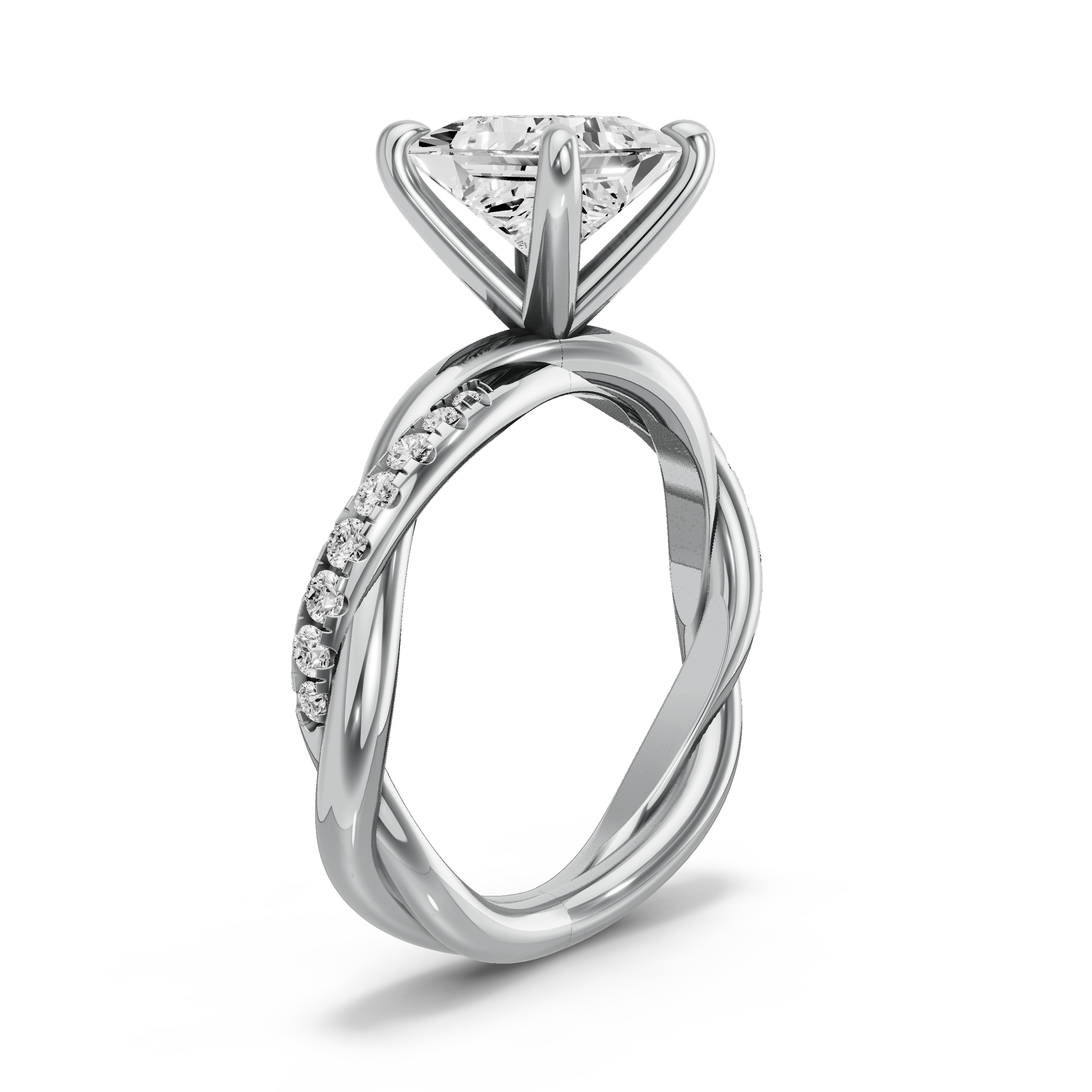 Image for Princess Four Prong Ring with Knife Edge Solitaire band in 950 Platinum