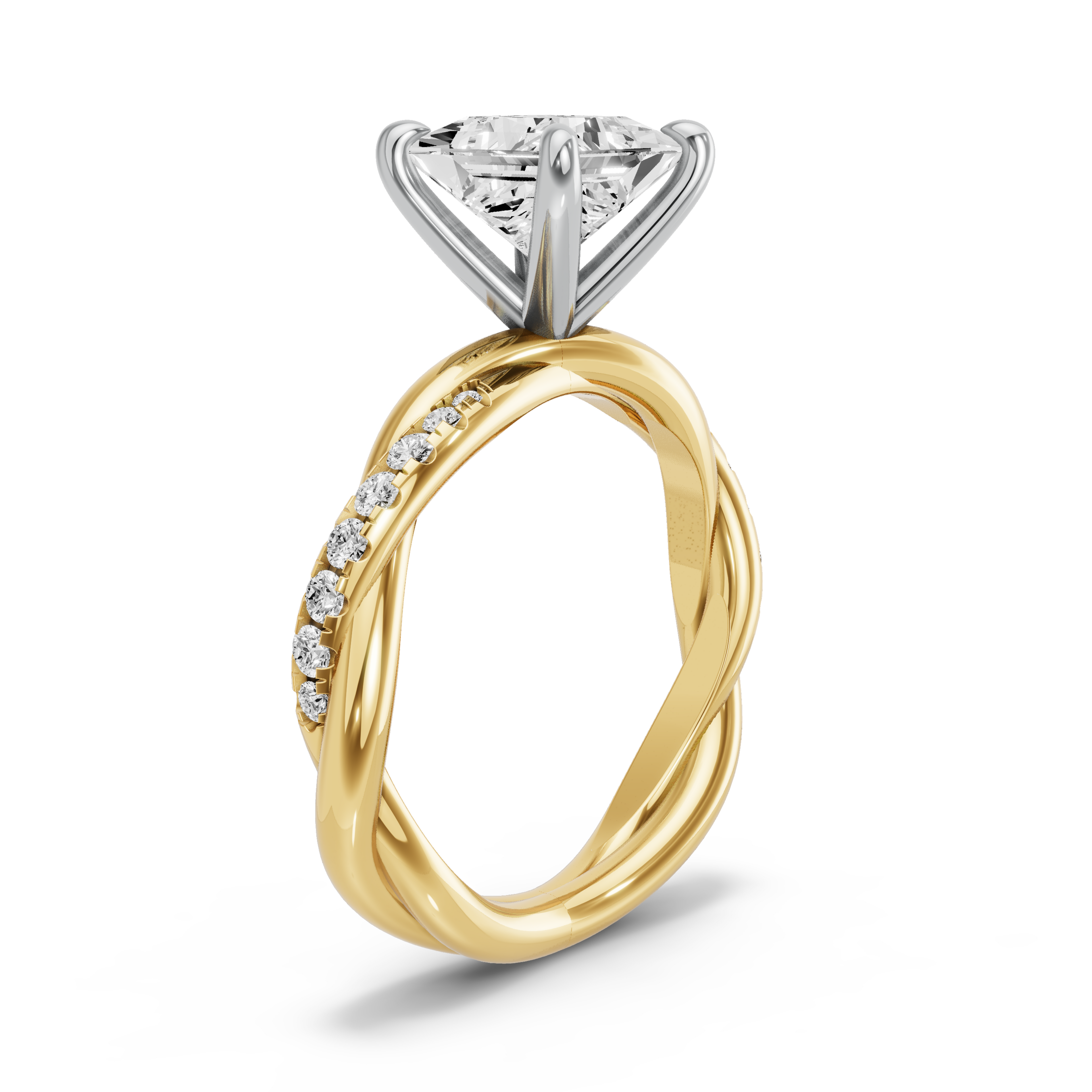 Image for Princess Four Prong Ring with Rope Pave band in 18K Rose Gold