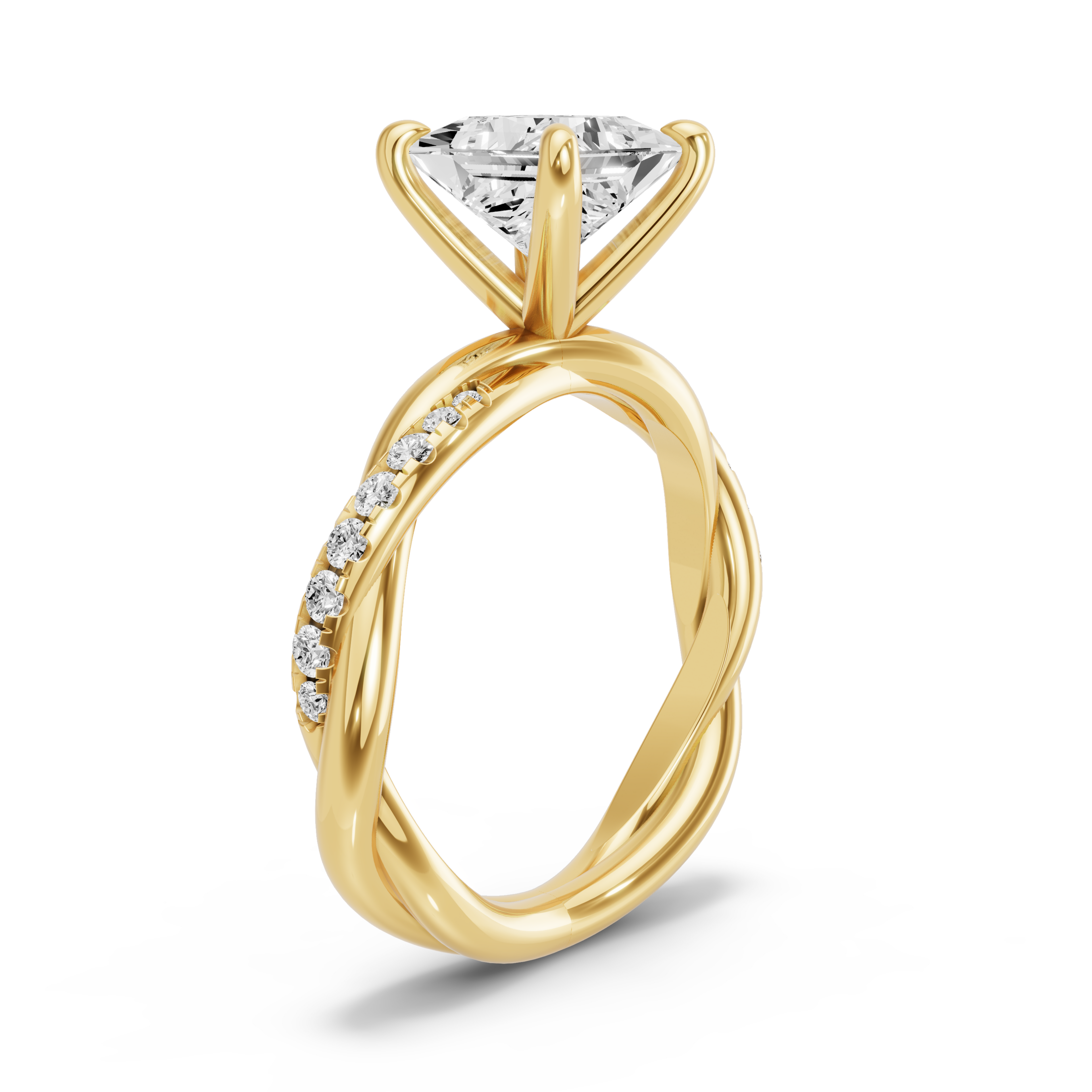 Image for Princess Four Prong Ring with Rope Pave band in 14K White Gold