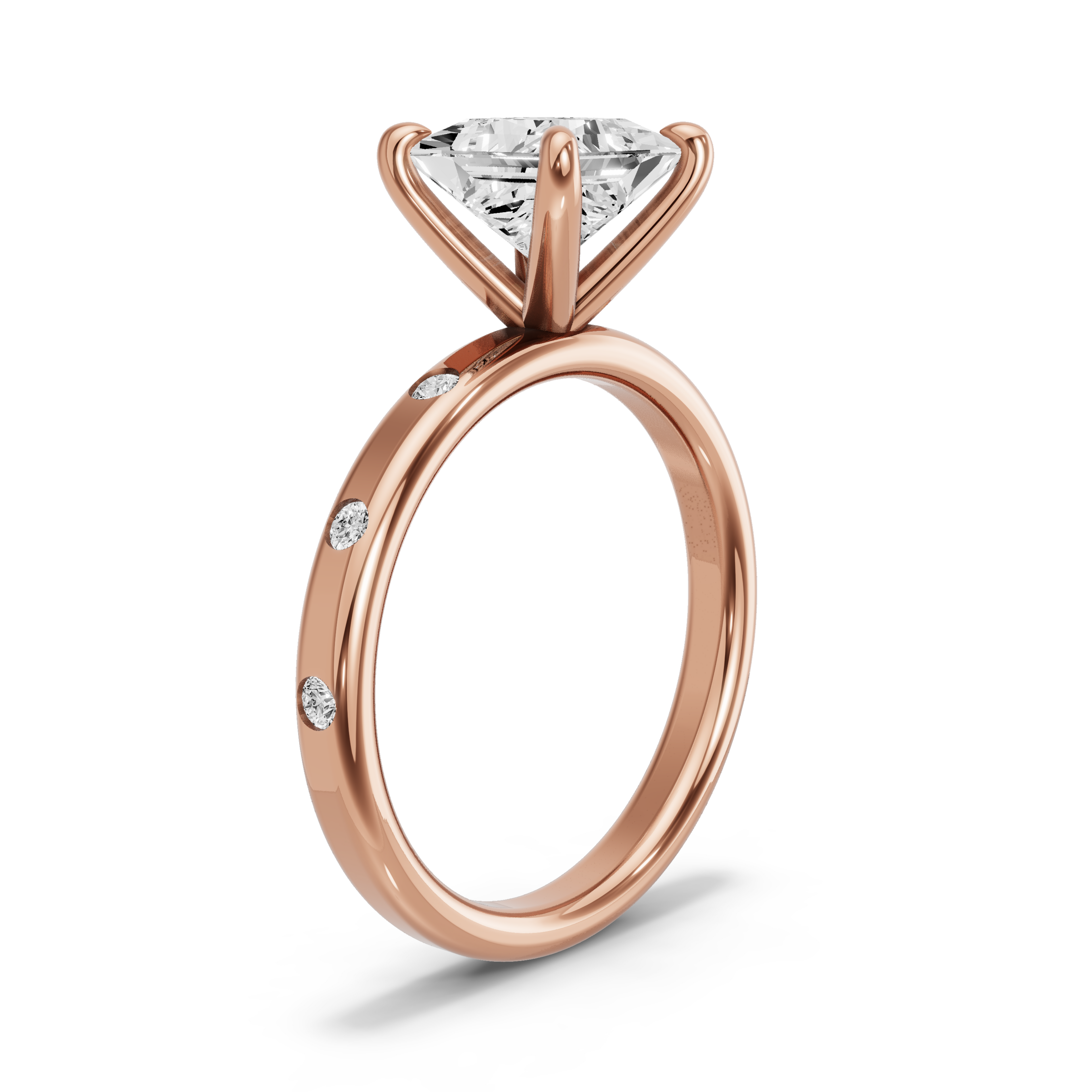 Image for Princess Four Prong Ring with Sleek Accent band in 14K Yellow Gold