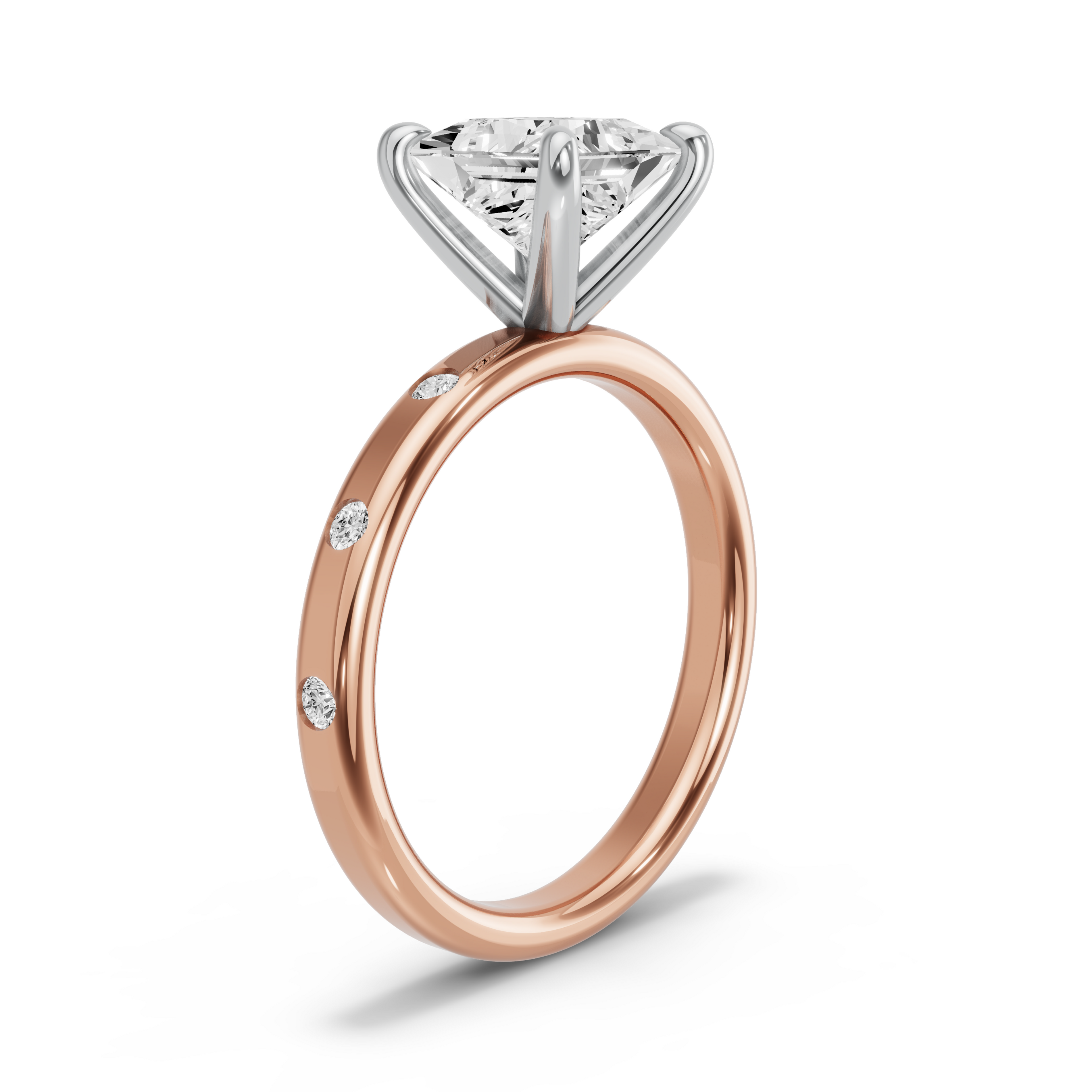 Image for Princess Four Prong Ring with Sleek Accent band in 14K Two Tone Yellow Gold
