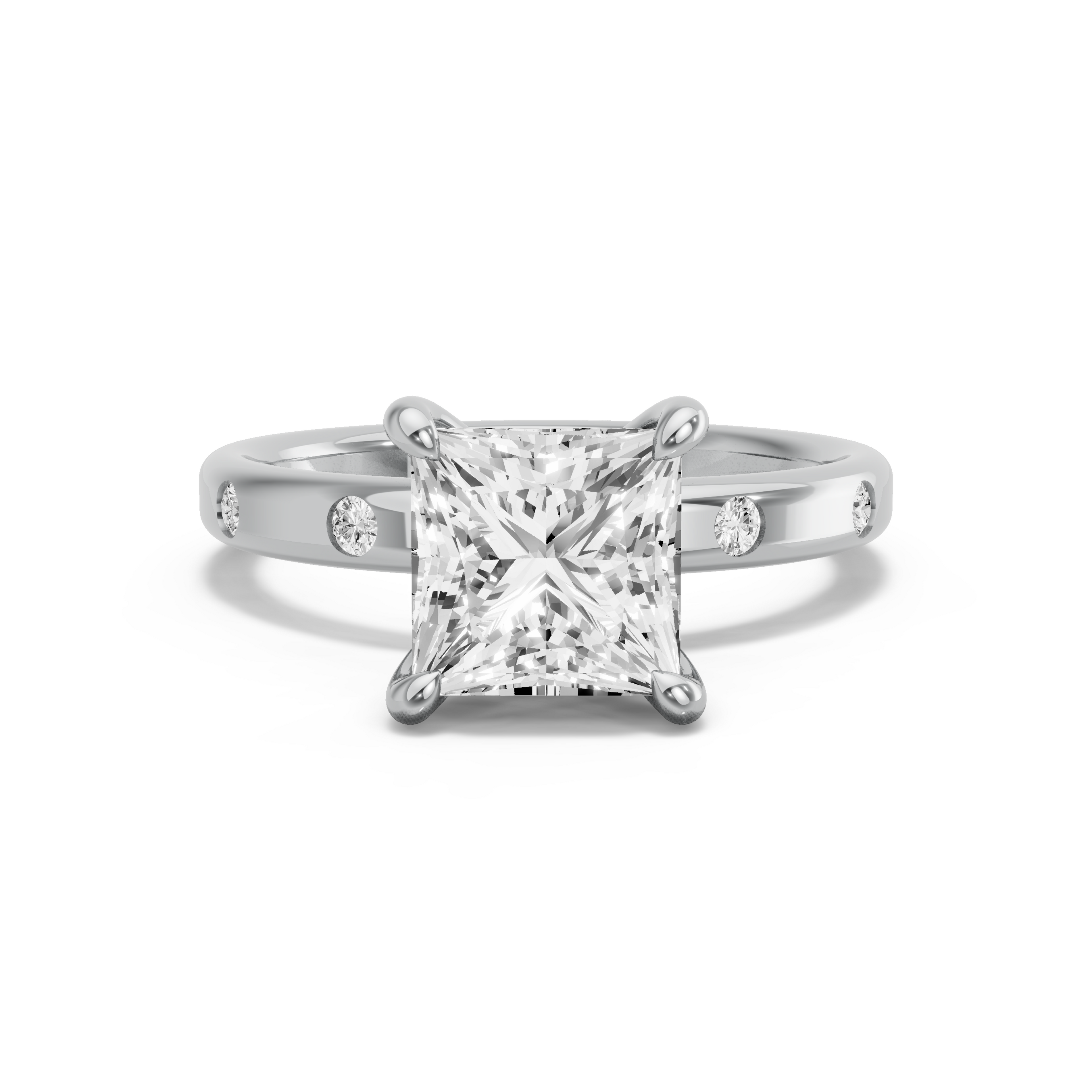 Image for Princess Four Prong Ring with Rope Pave band in 950 Platinum