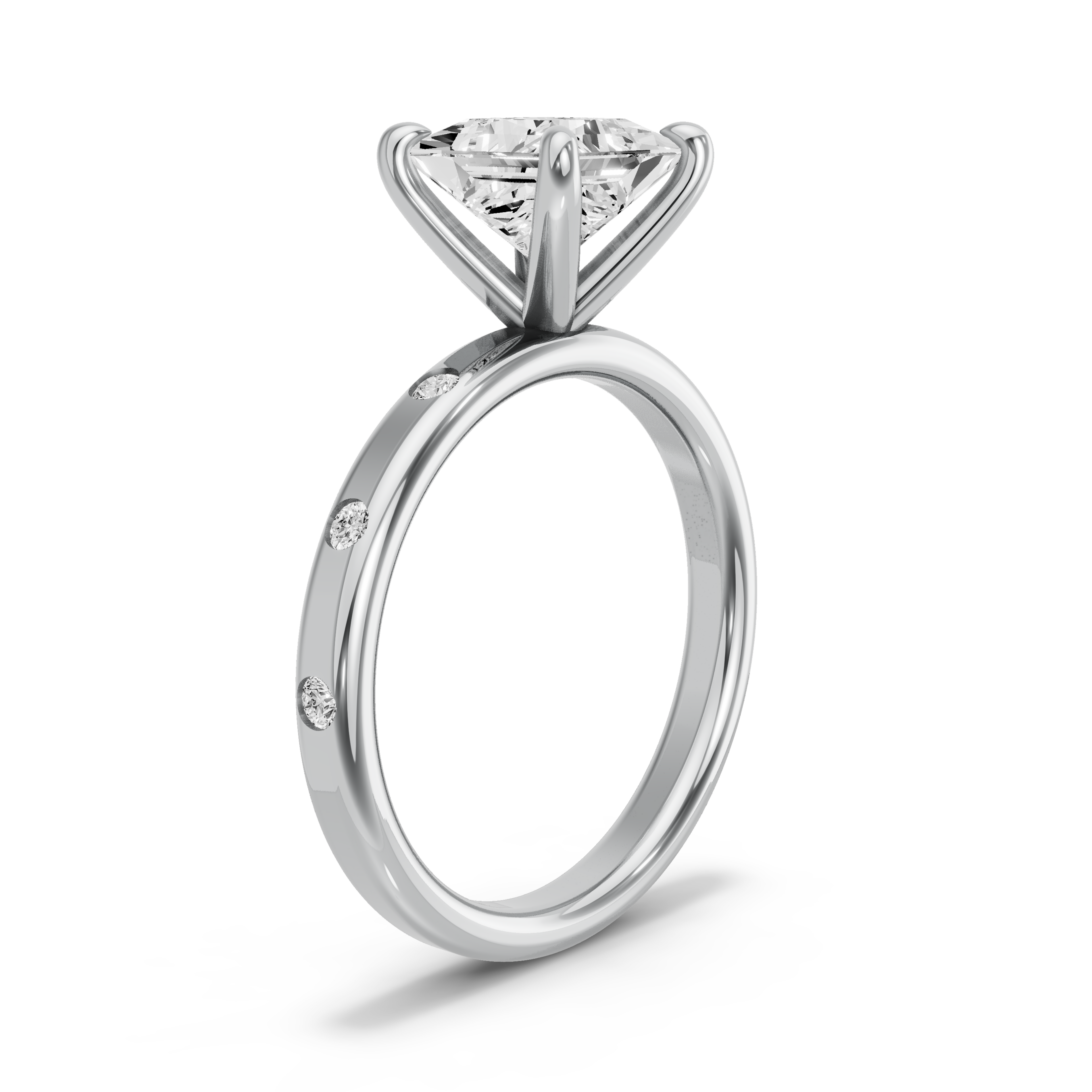 Image for Princess Four Prong Ring with Sleek Accent band in 14K Two Tone Rose Gold