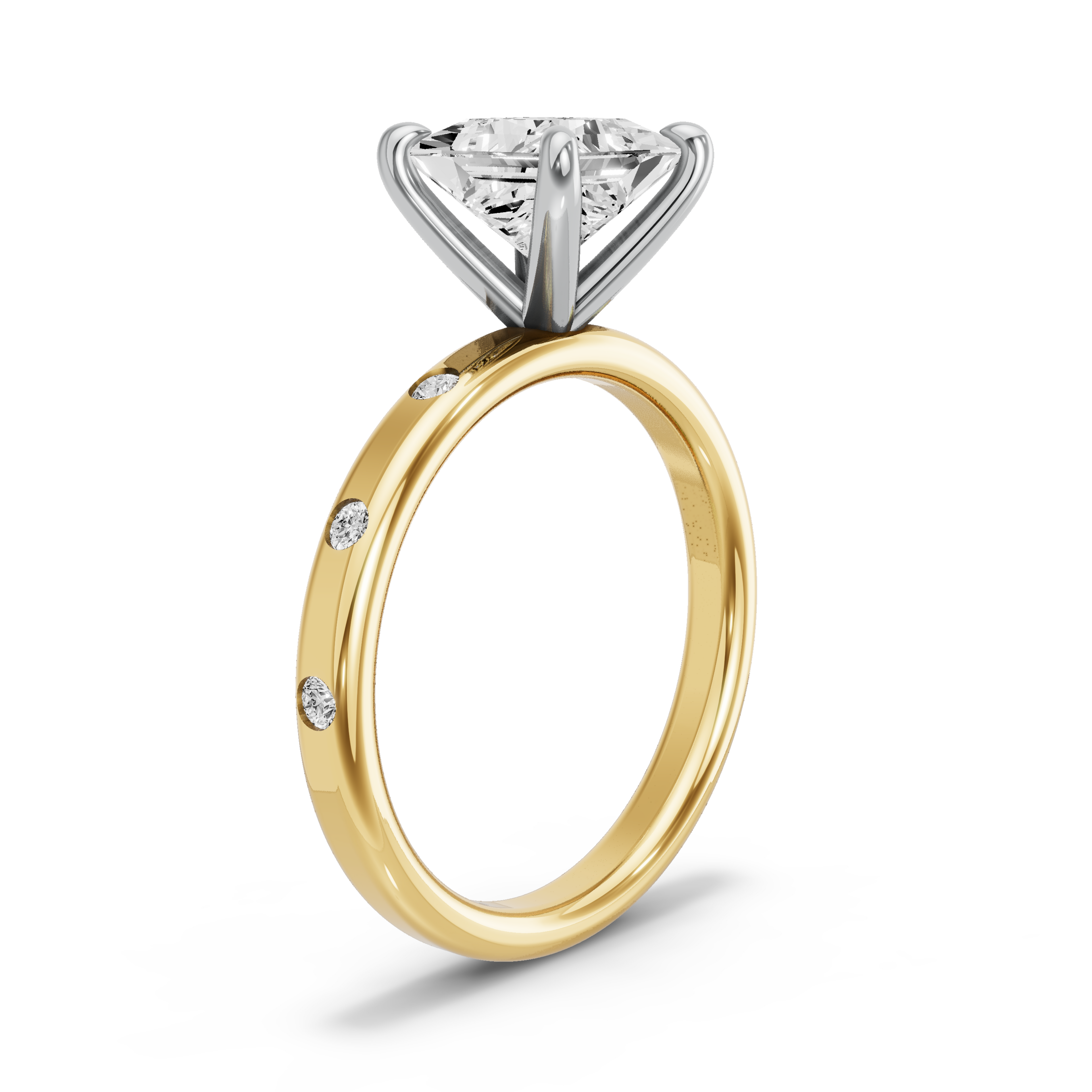 Image for Princess Four Prong Ring with Sleek Accent band in 14K Rose Gold