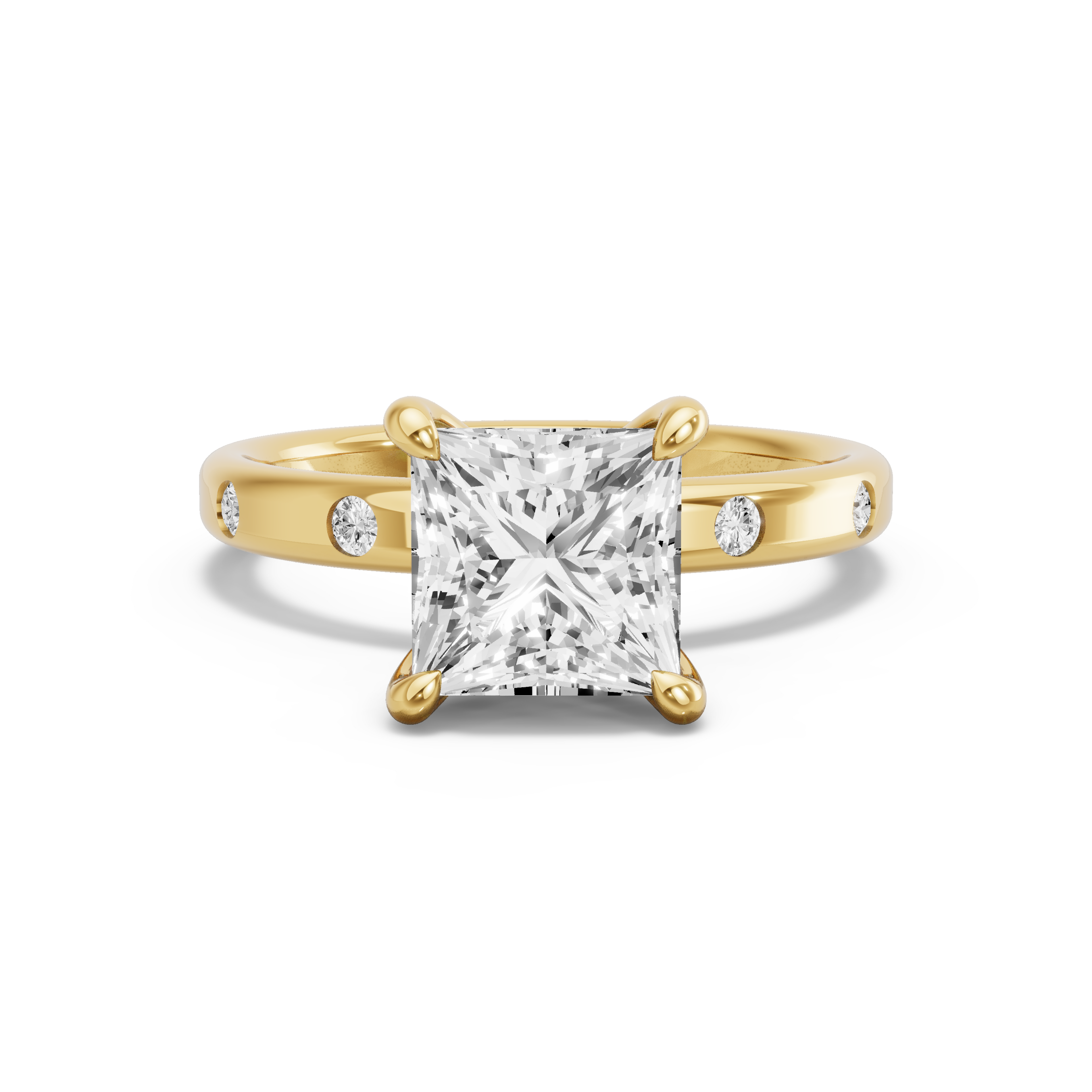 Image for Princess Four Prong Ring with Sleek Accent band in 18K White Gold