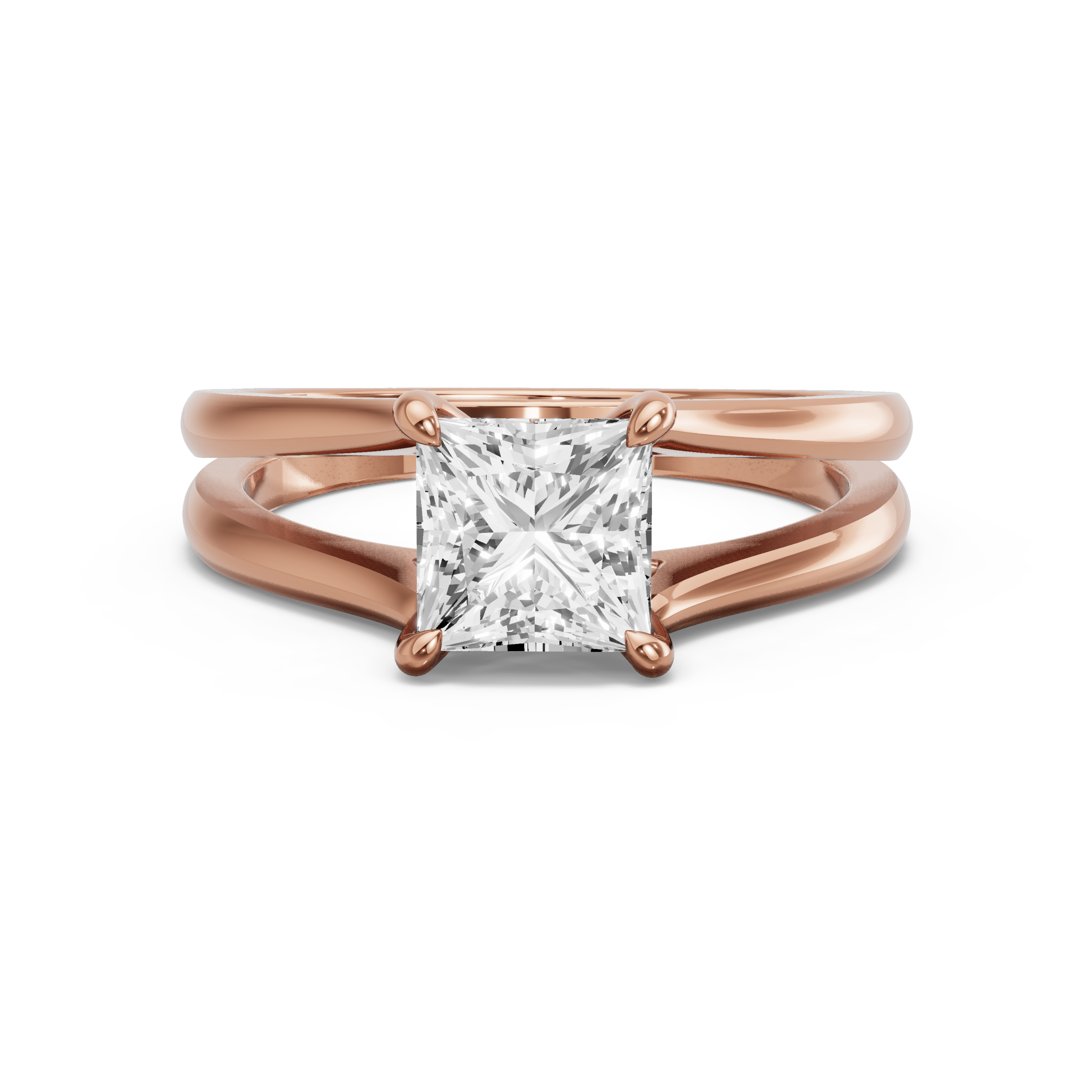 Image for Princess Four Prong Ring with Split Ring Solitaire band in 10K Yellow Gold