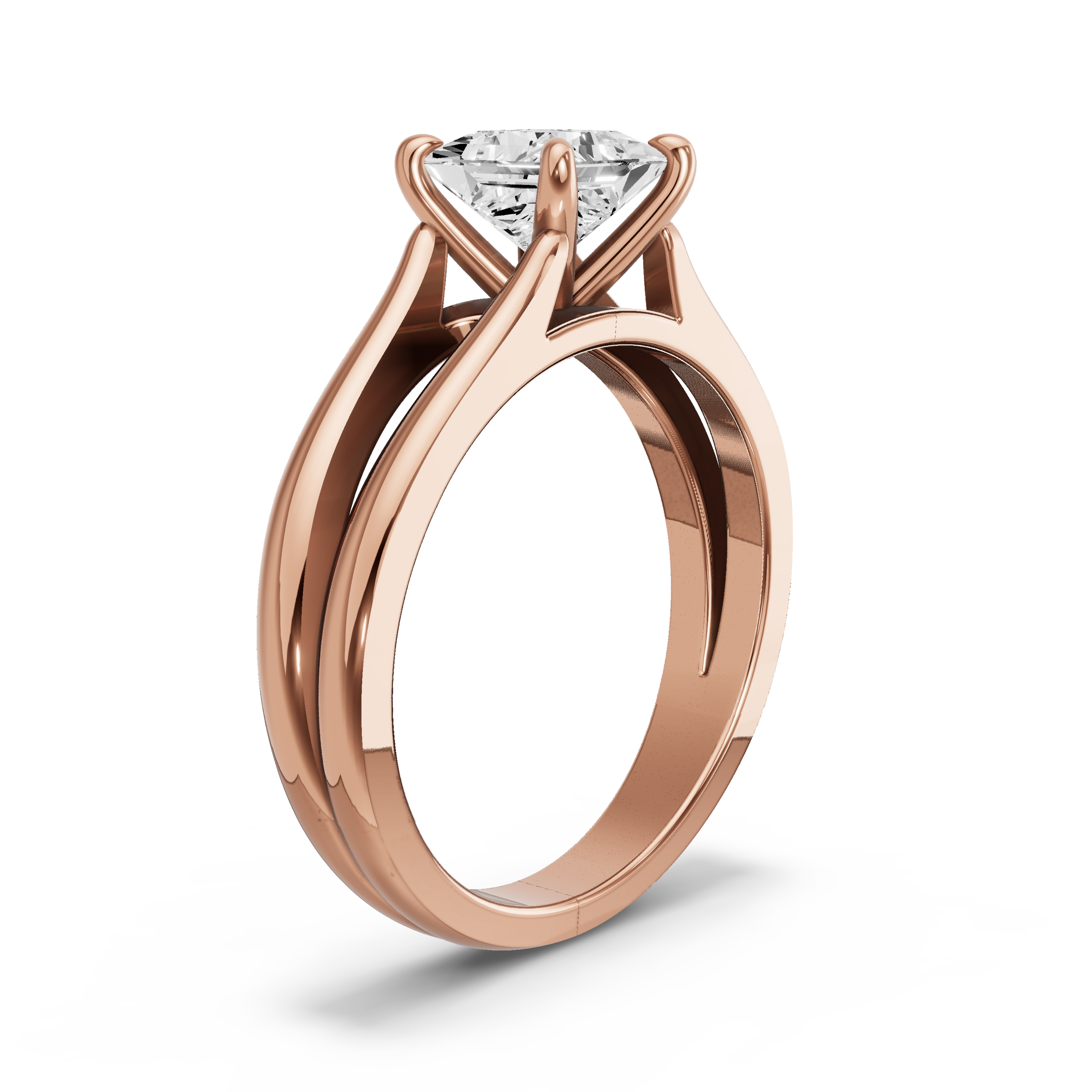 Image for Princess Four Prong Ring with Split Ring Solitaire band in 10K Yellow Gold
