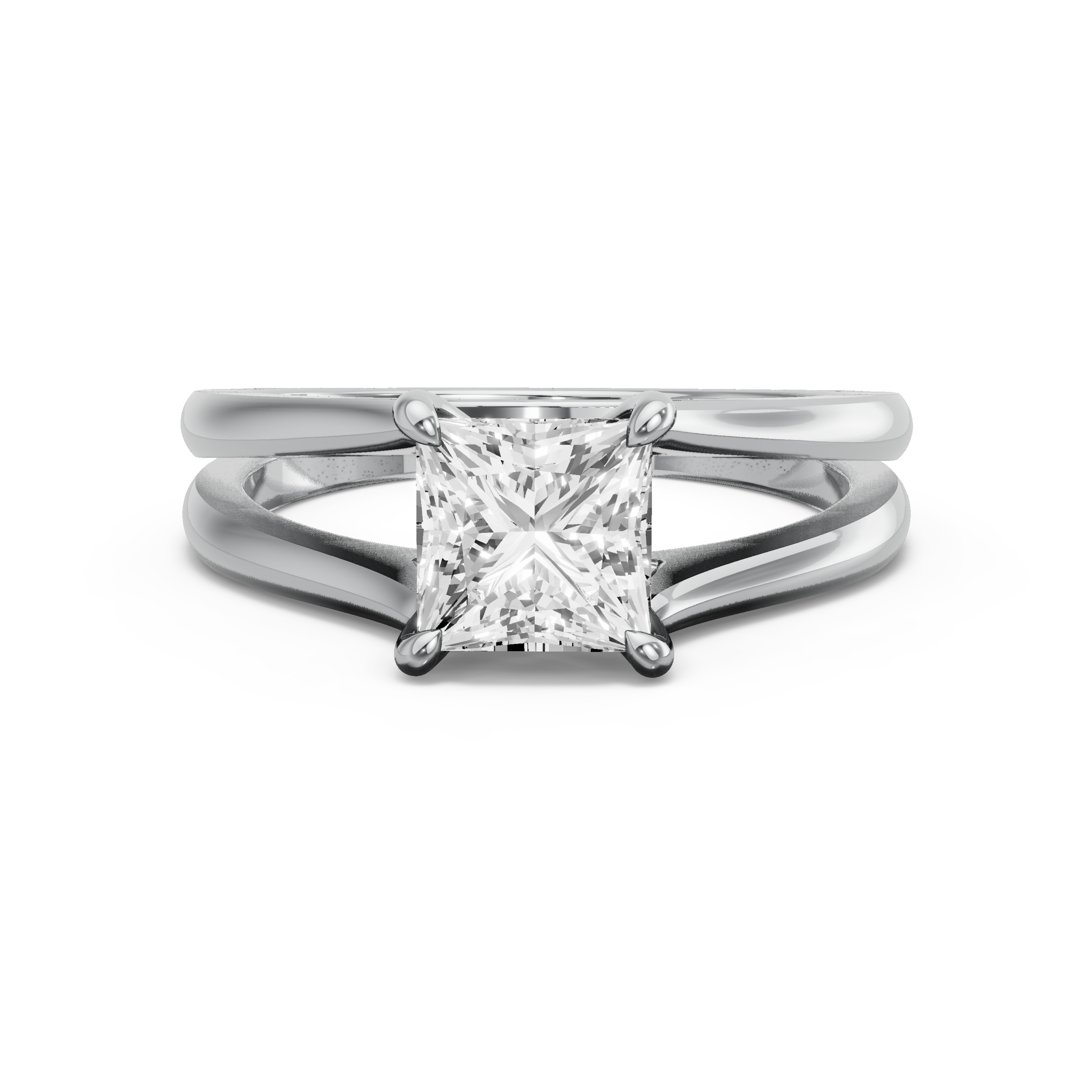 Image for Princess Four Prong Ring with Split Ring Solitaire band in 14K Two Tone Rose Gold