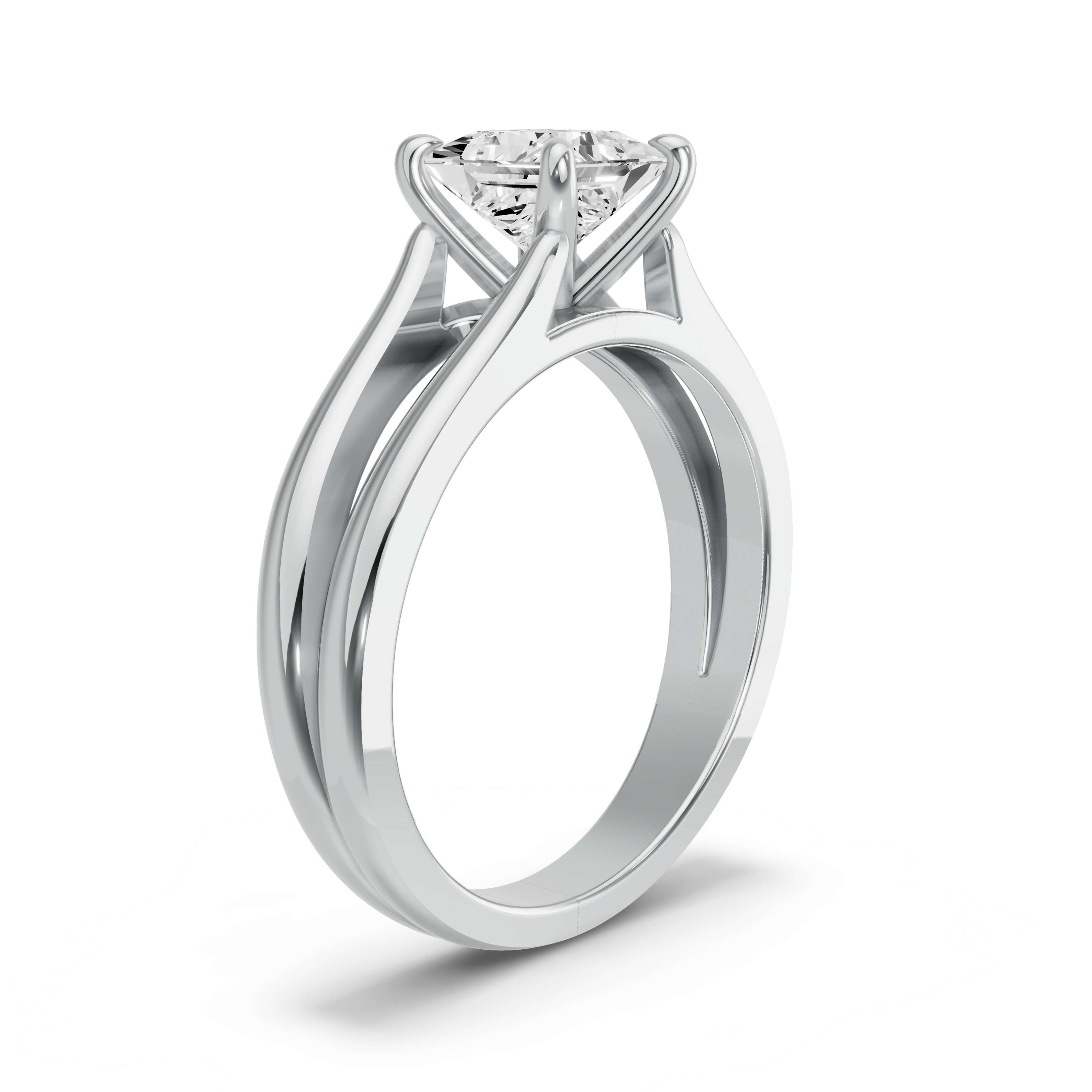 Image for Princess Four Prong Ring with Split Ring Solitaire band in 14K Two Tone Rose Gold