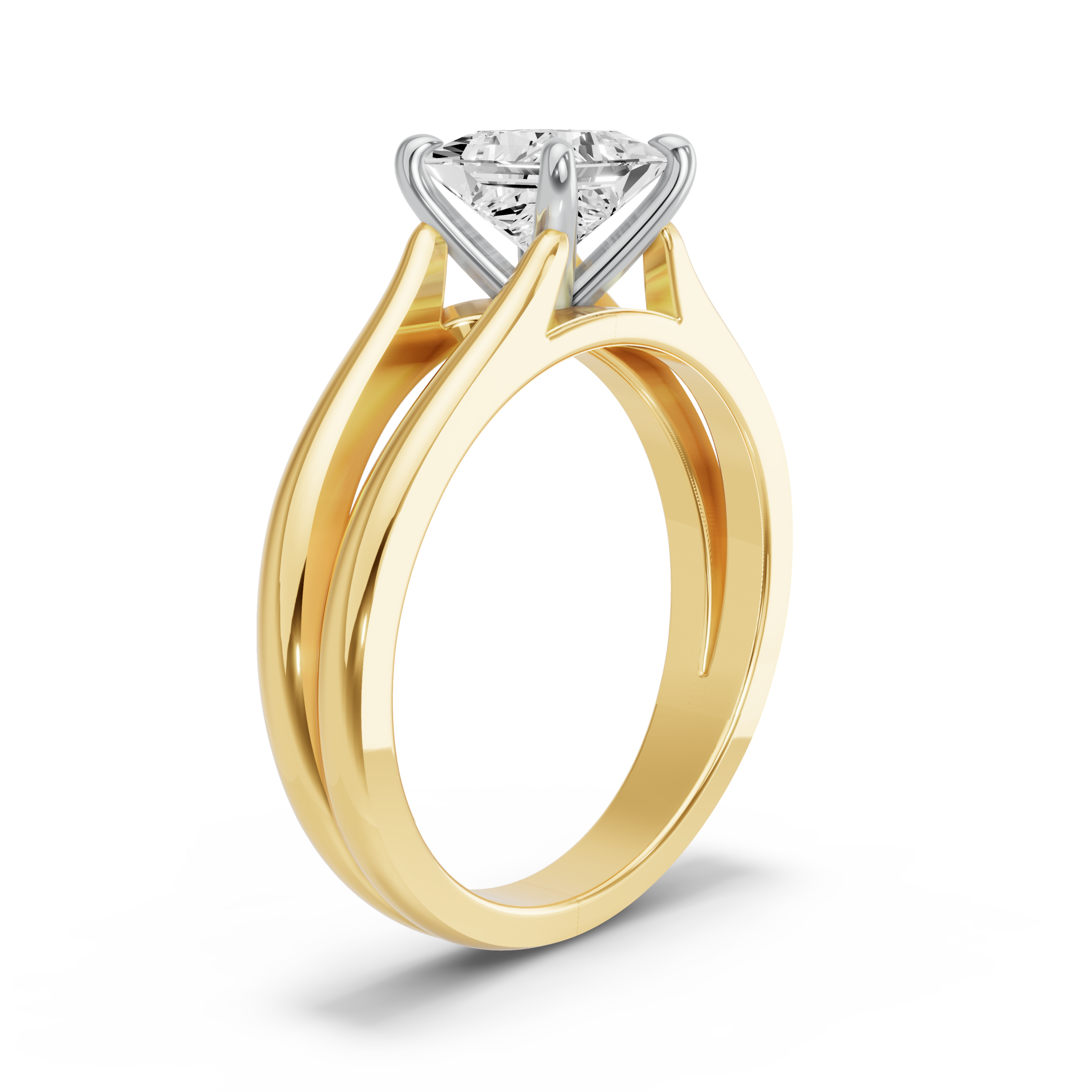 Image for Princess Four Prong Ring with Split Ring Solitaire band in 14K Rose Gold