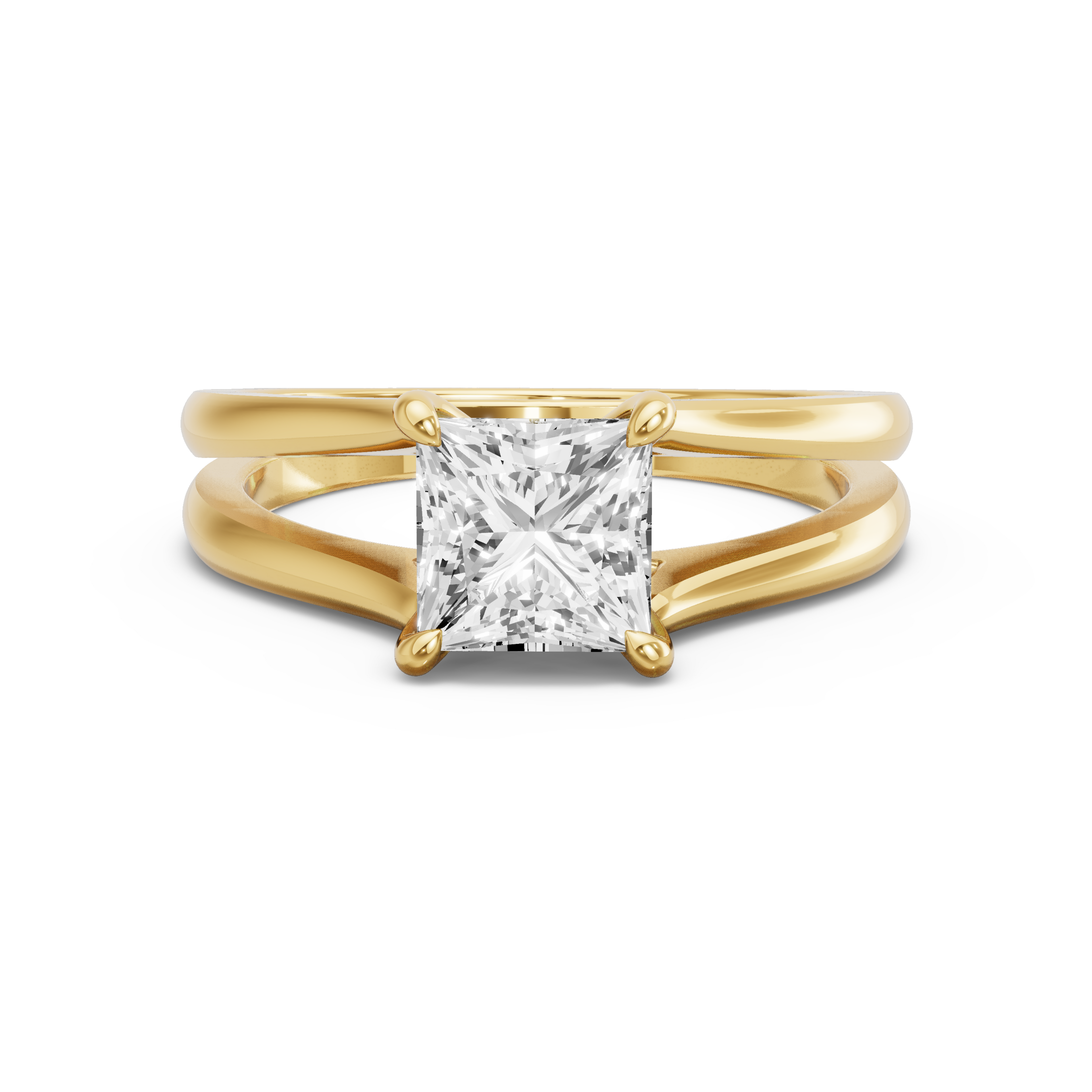 Image for Princess Four Prong Ring with Split Ring Solitaire band in 10K White Gold