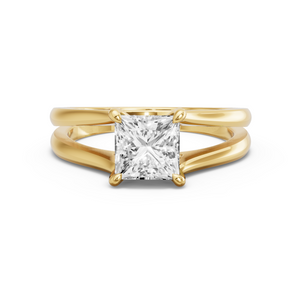 Image for Princess Four Prong Ring with Split Ring Solitaire band in 18K Yellow Gold