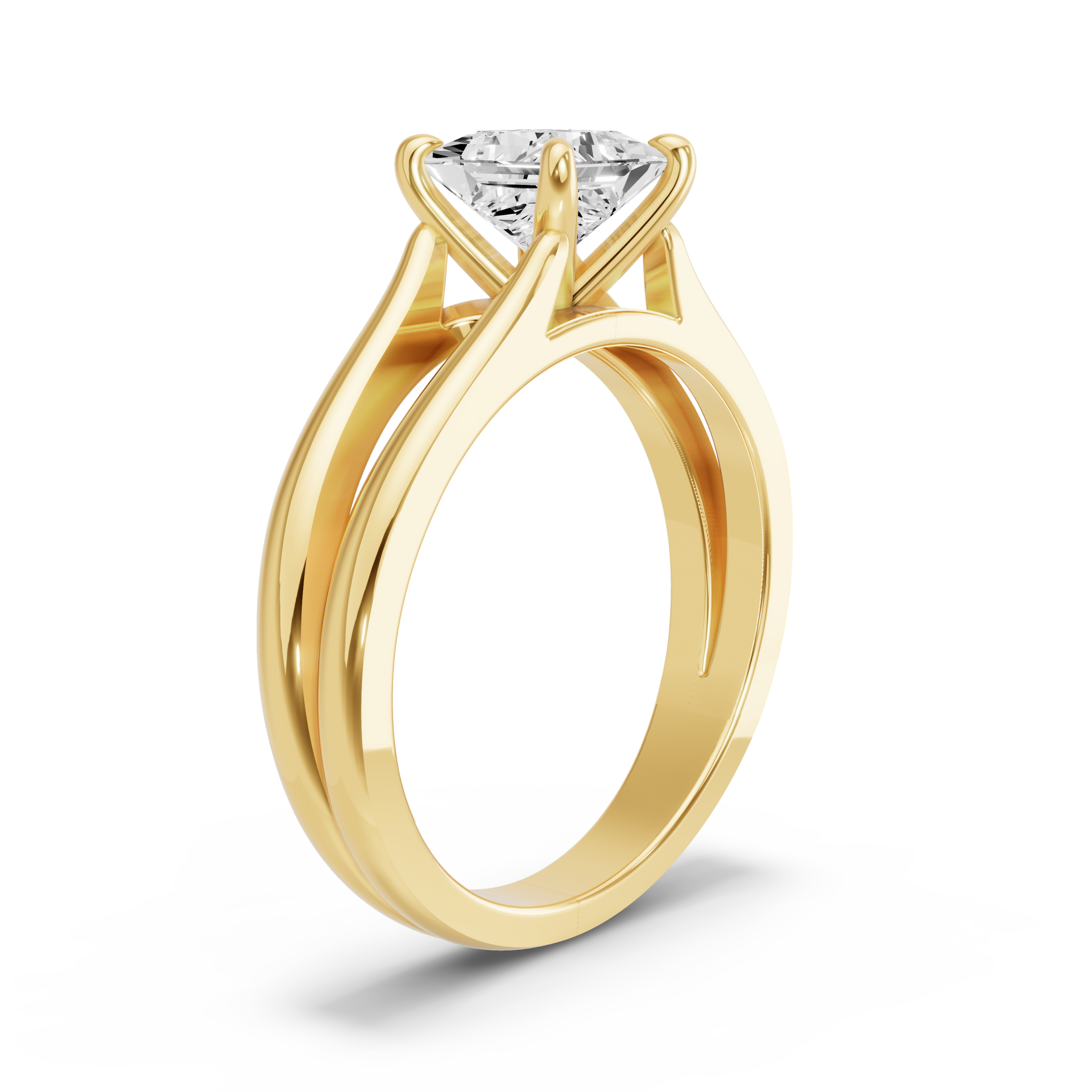 Image for Princess Four Prong Ring with Split Ring Solitaire band in 18K White Gold