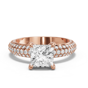 Image for Princess Four Prong Ring with Triple Row Pave band