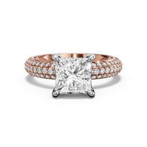 Image for Princess Four Prong Ring with Triple Row Pave band