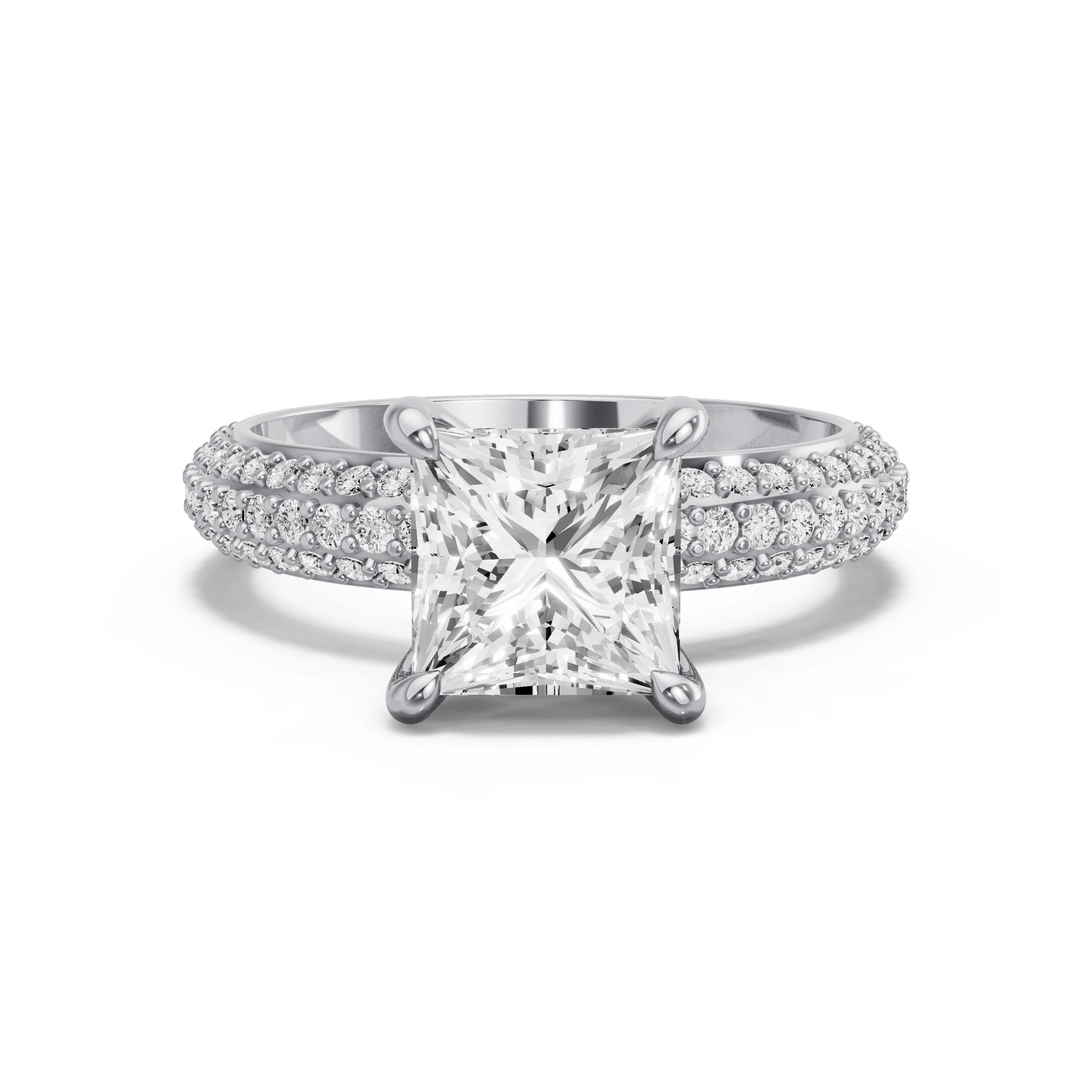 Image for Princess Four Prong Ring with Split Ring Solitaire band in 950 Platinum