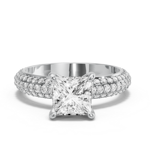 Image for Princess Four Prong Ring with Triple Row Pave band