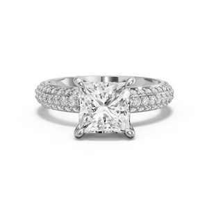 Image for Princess Four Prong Ring with Triple Row Pave band in 18K Two Tone Rose Gold