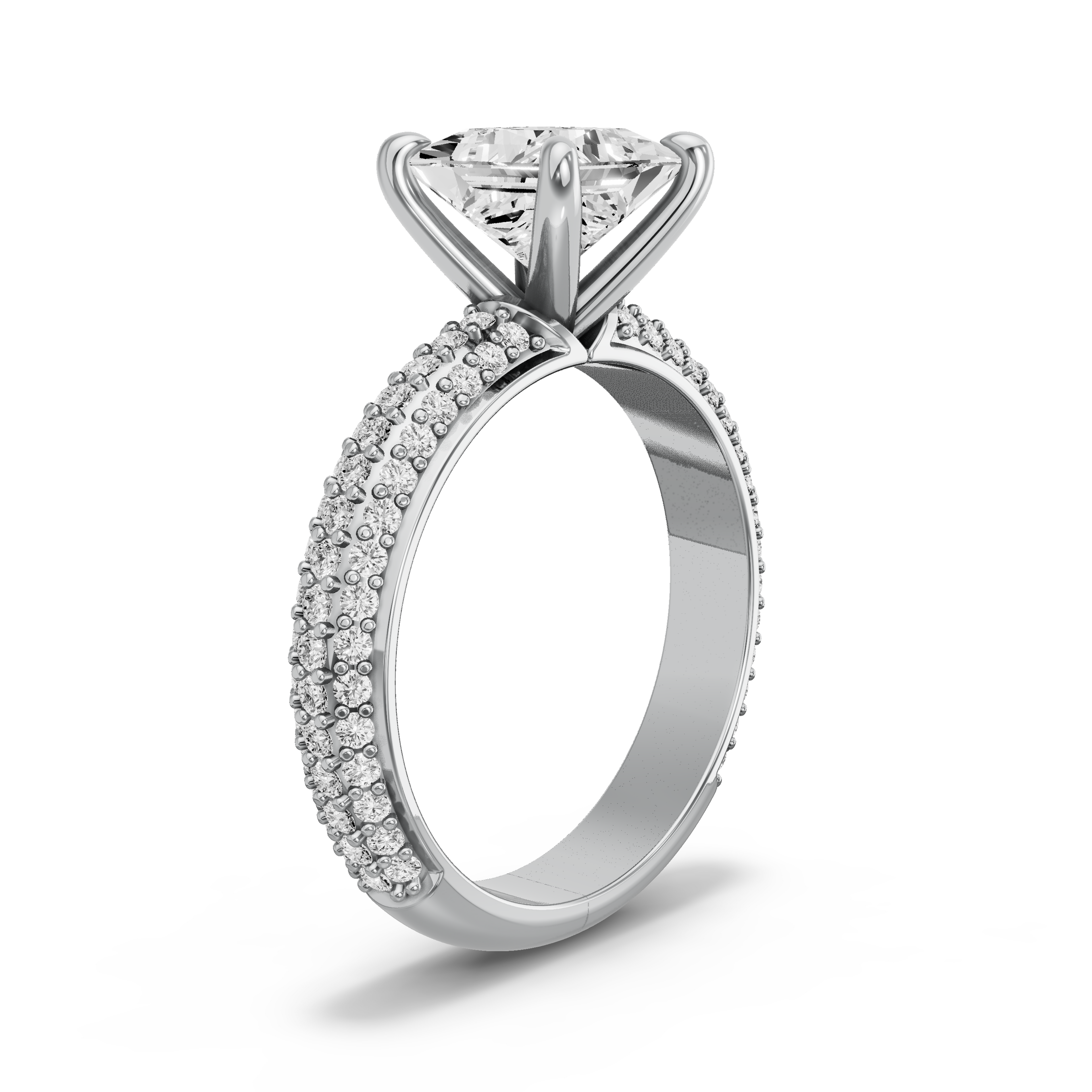 Image for Princess Four Prong Ring with Split Ring Solitaire band in 950 Platinum