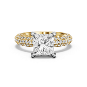 Image for Princess Four Prong Ring with Triple Row Pave band