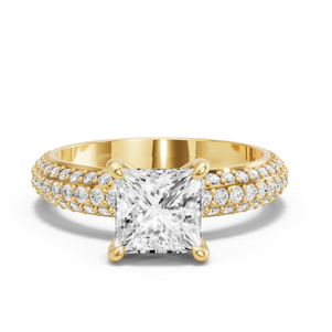 Image for Princess Four Prong Ring with Triple Row Pave band